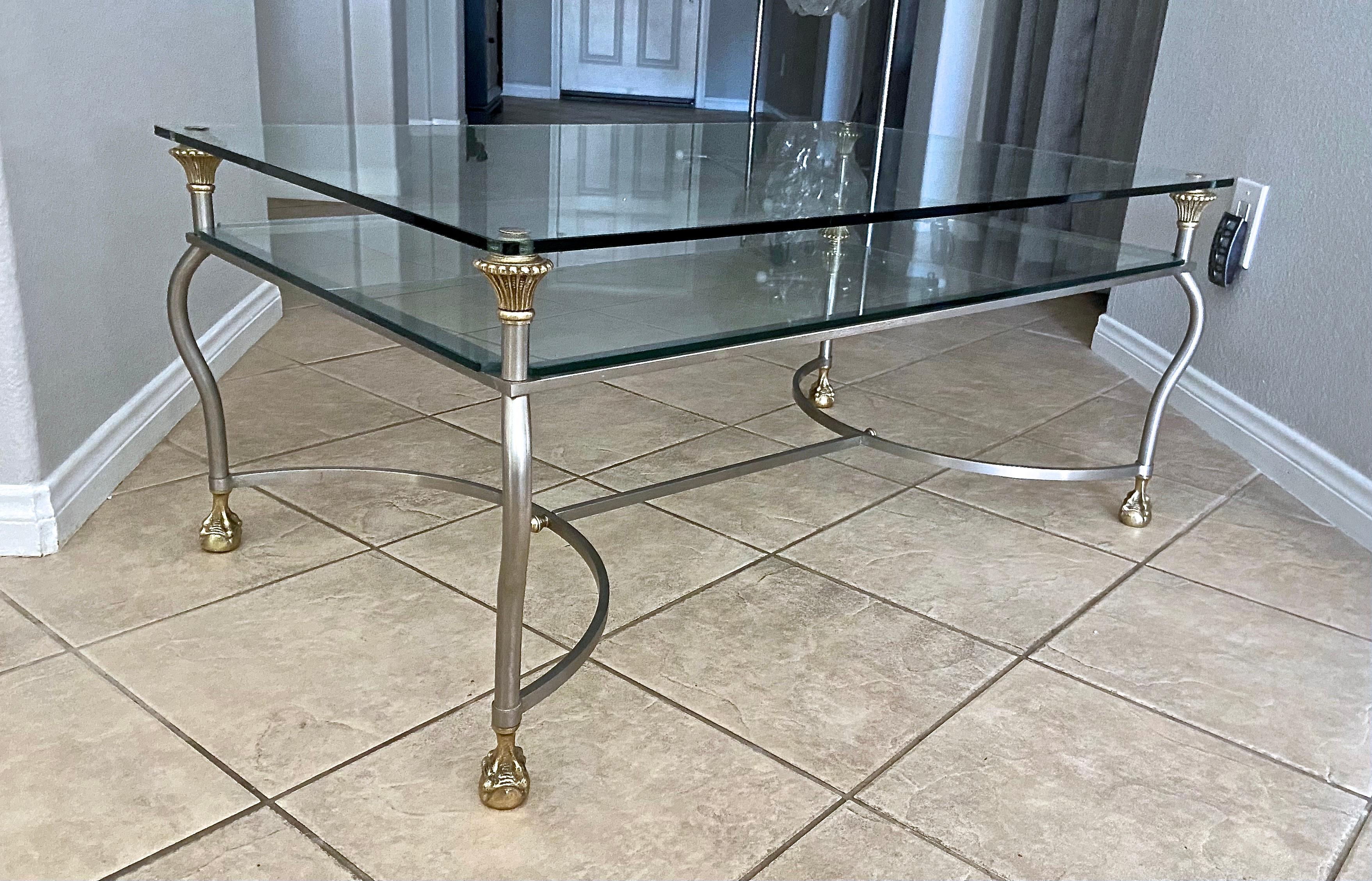 Brass Steel Jansen Style Claw Feet Cocktail Coffee Table For Sale 12