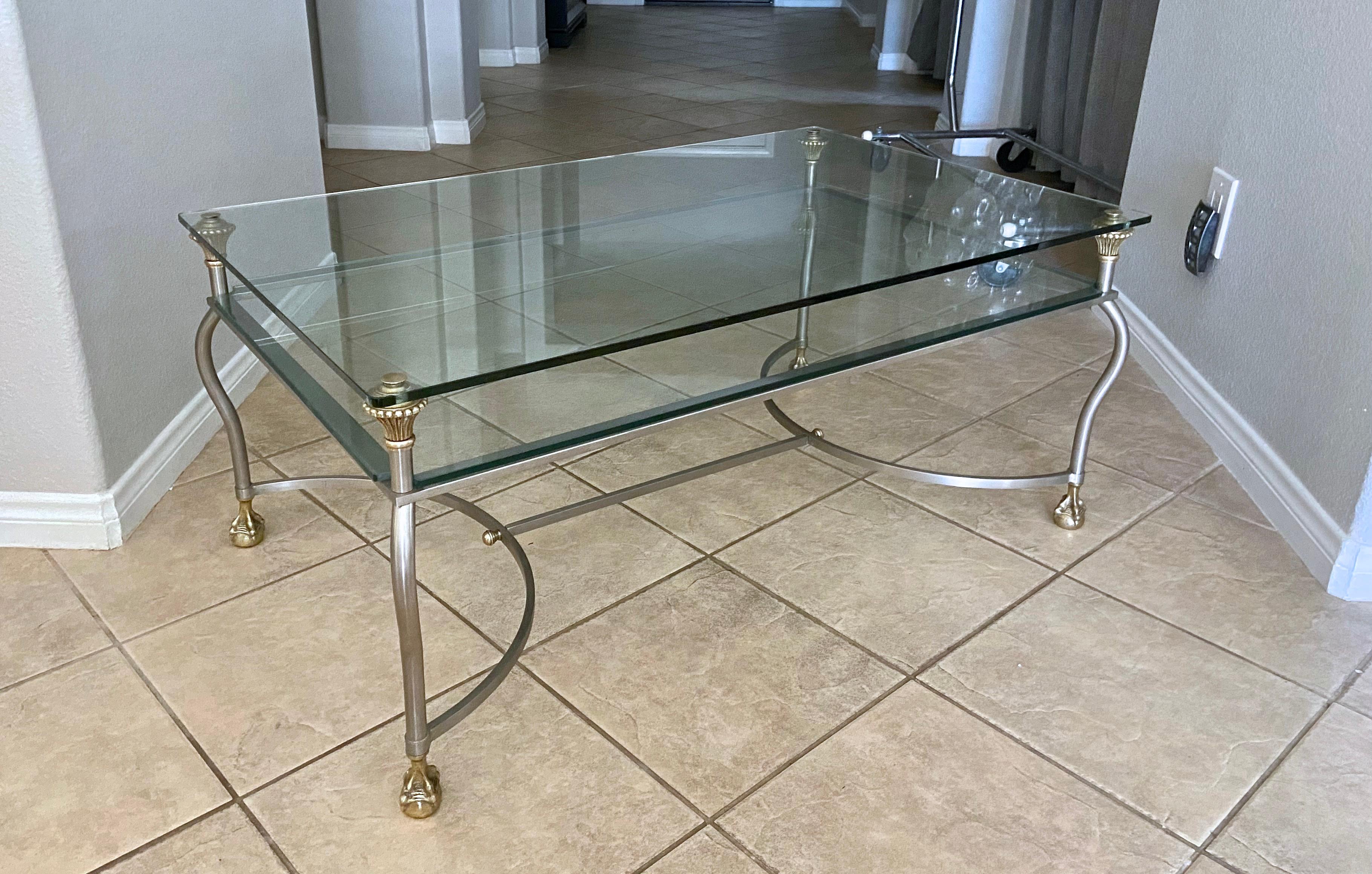 Brass Steel Jansen Style Claw Feet Cocktail Coffee Table For Sale 1
