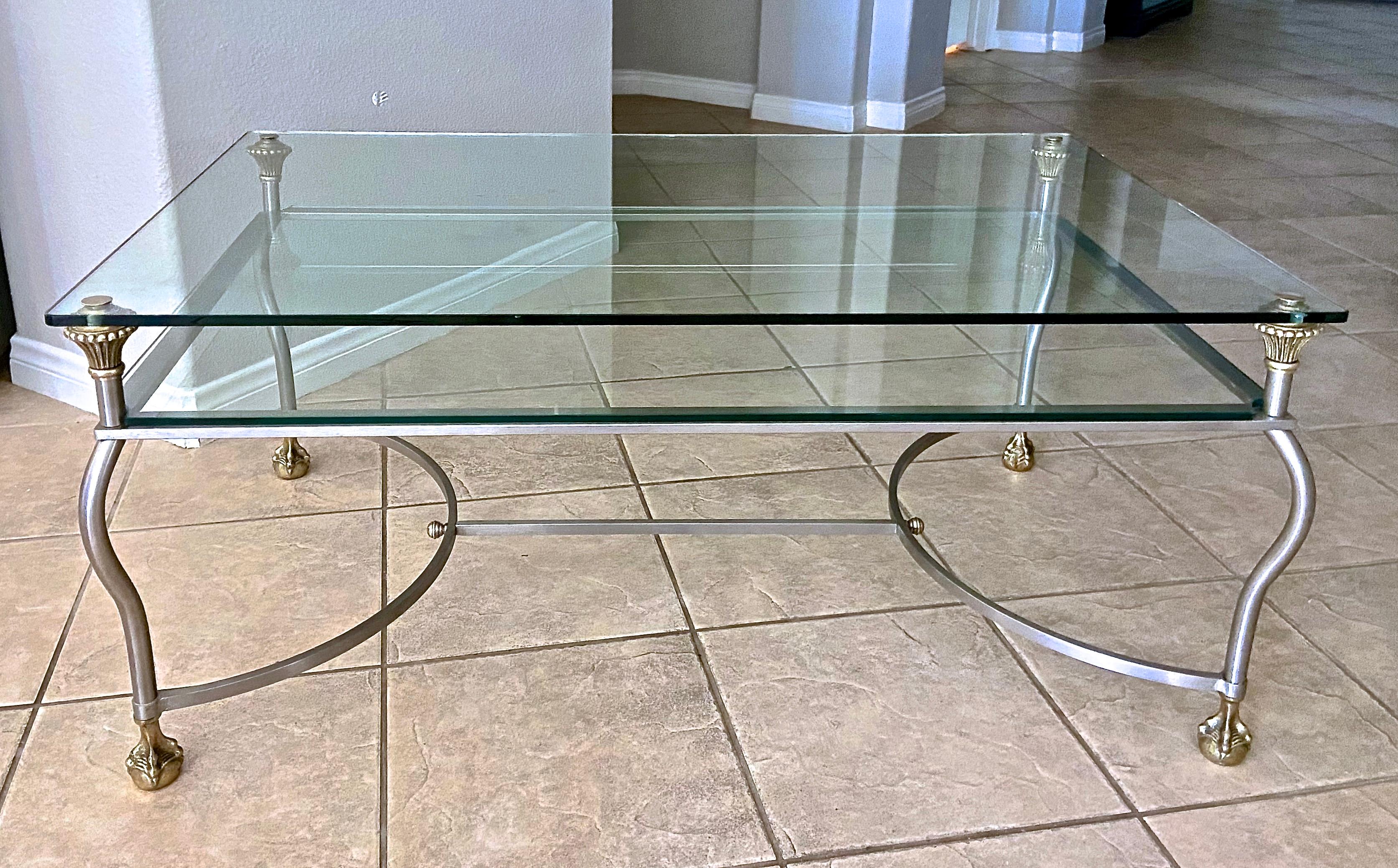 Brass Steel Jansen Style Claw Feet Cocktail Coffee Table For Sale 2