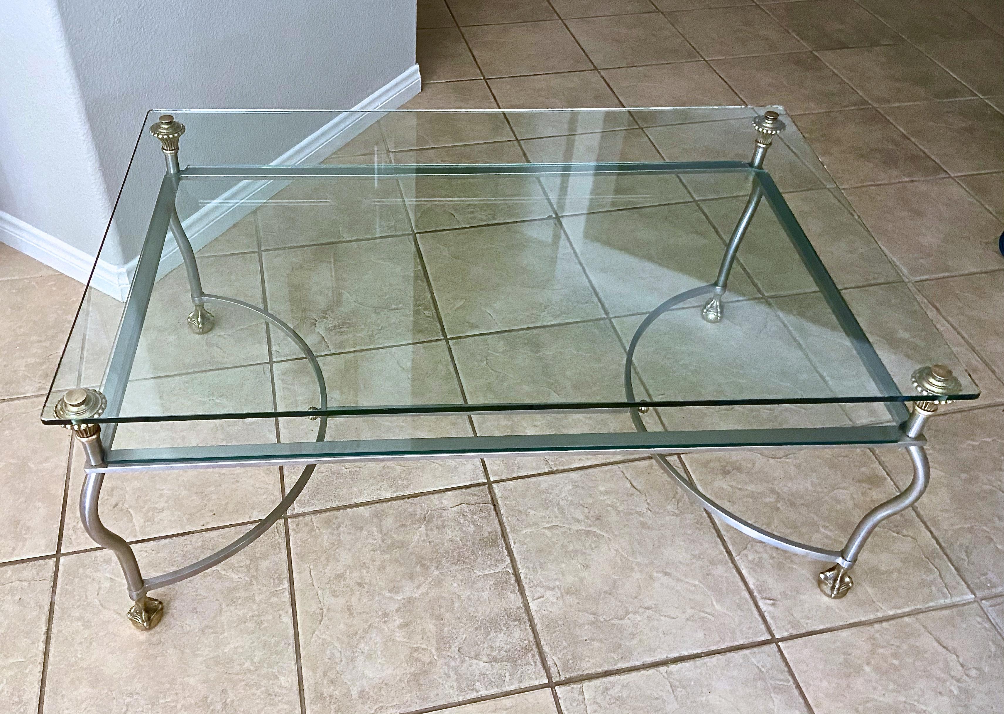 Brass Steel Jansen Style Claw Feet Cocktail Coffee Table For Sale 3