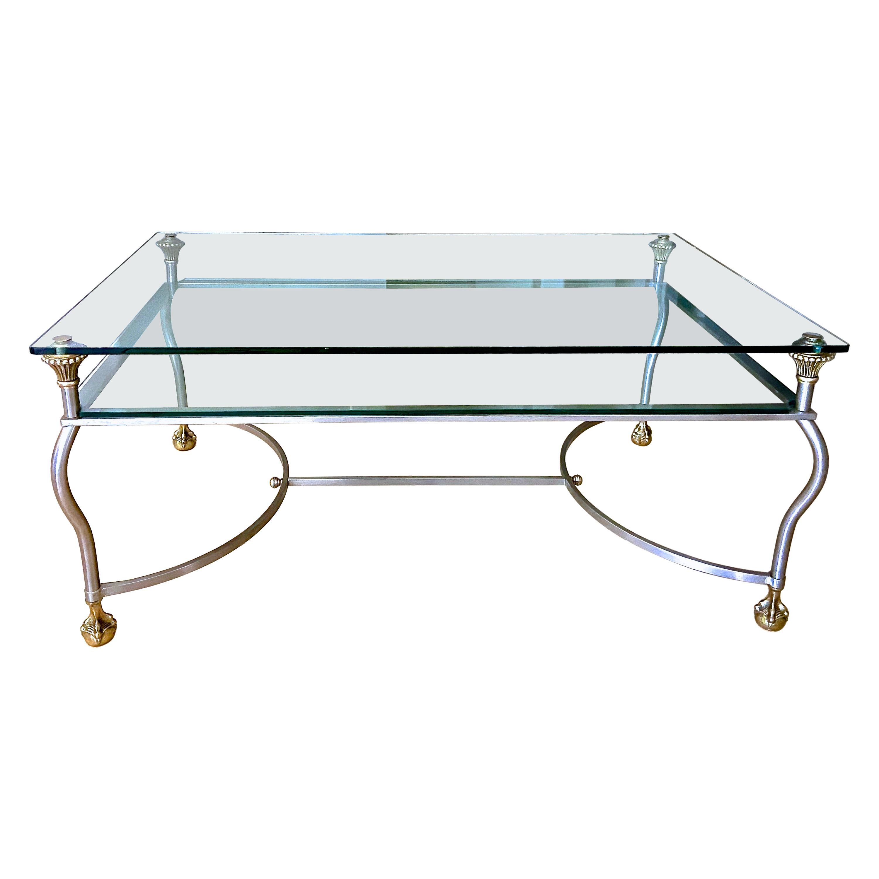 Brass Steel Jansen Style Claw Feet Cocktail Coffee Table For Sale