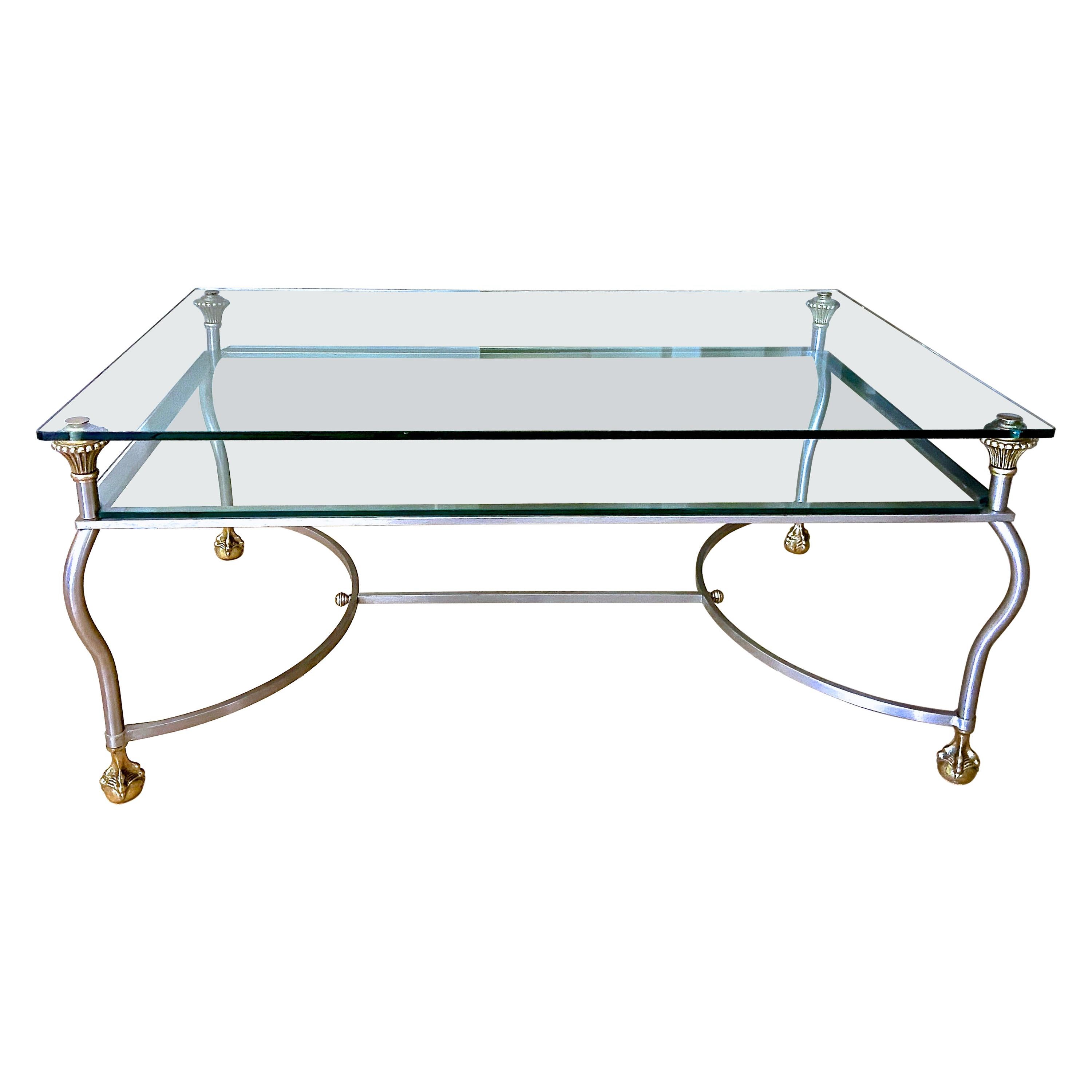 Brass Steel Jansen Style Claw Feet Cocktail Coffee Table