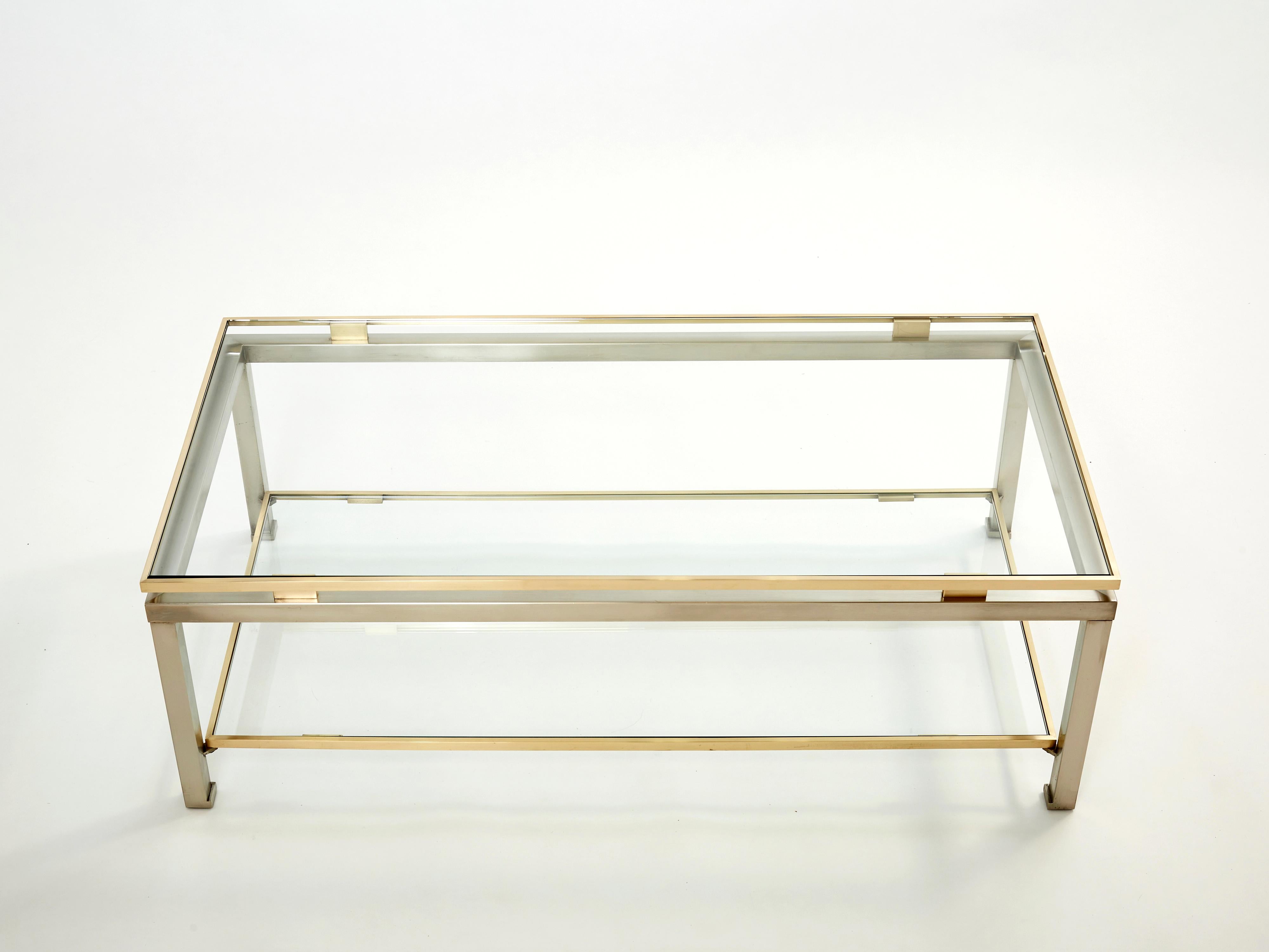 Brass Steel Two-Tier Coffee Table by Guy Lefevre for Maison Jansen, 1970s For Sale 4