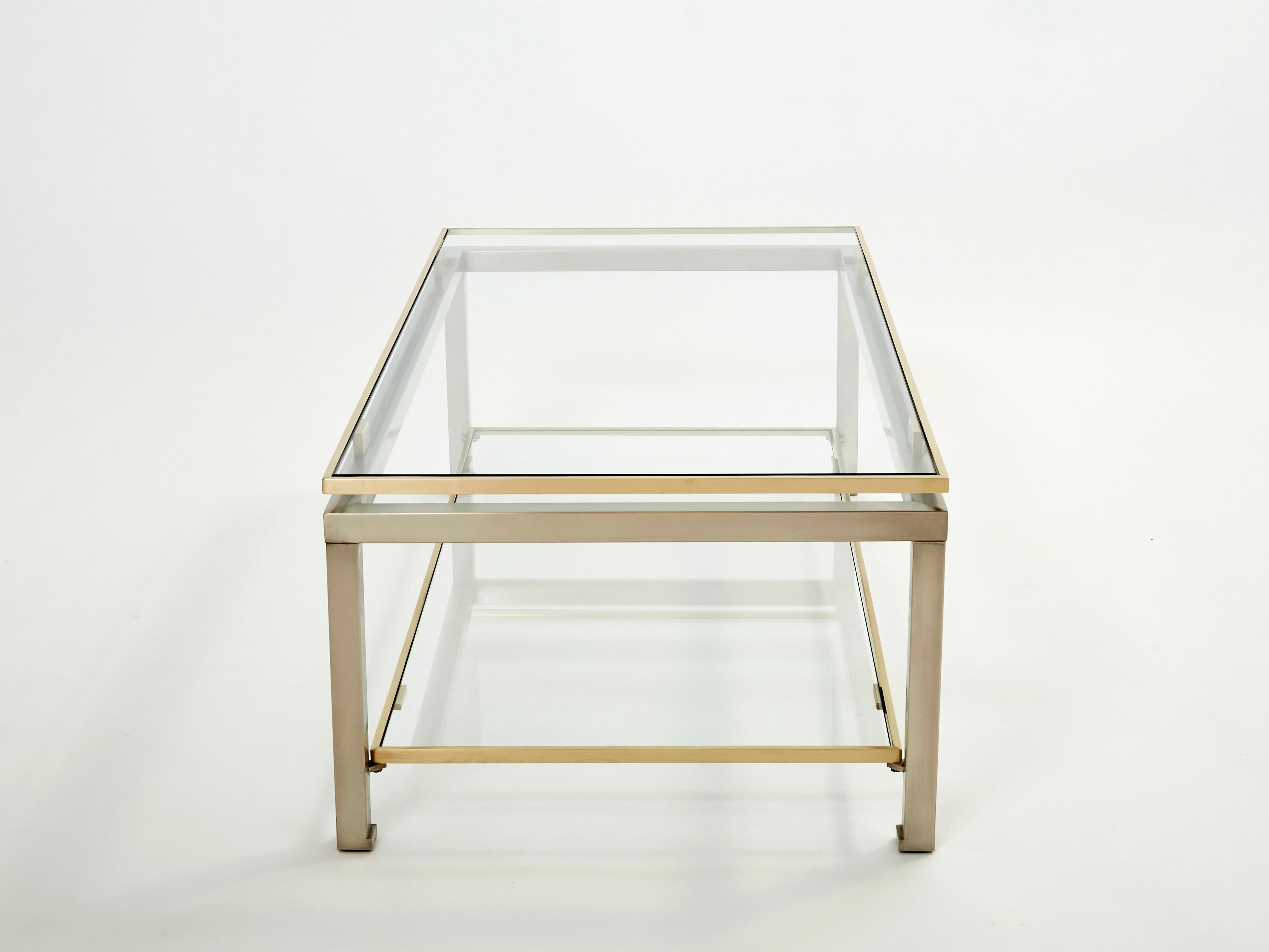 Brass Steel Two-Tier Coffee Table by Guy Lefevre for Maison Jansen, 1970s For Sale 2