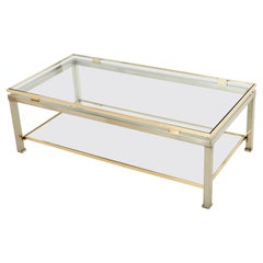 Table basse à deux niveaux en acier et laiton de Guy Lefevre pour Maison Jansen, années 1970