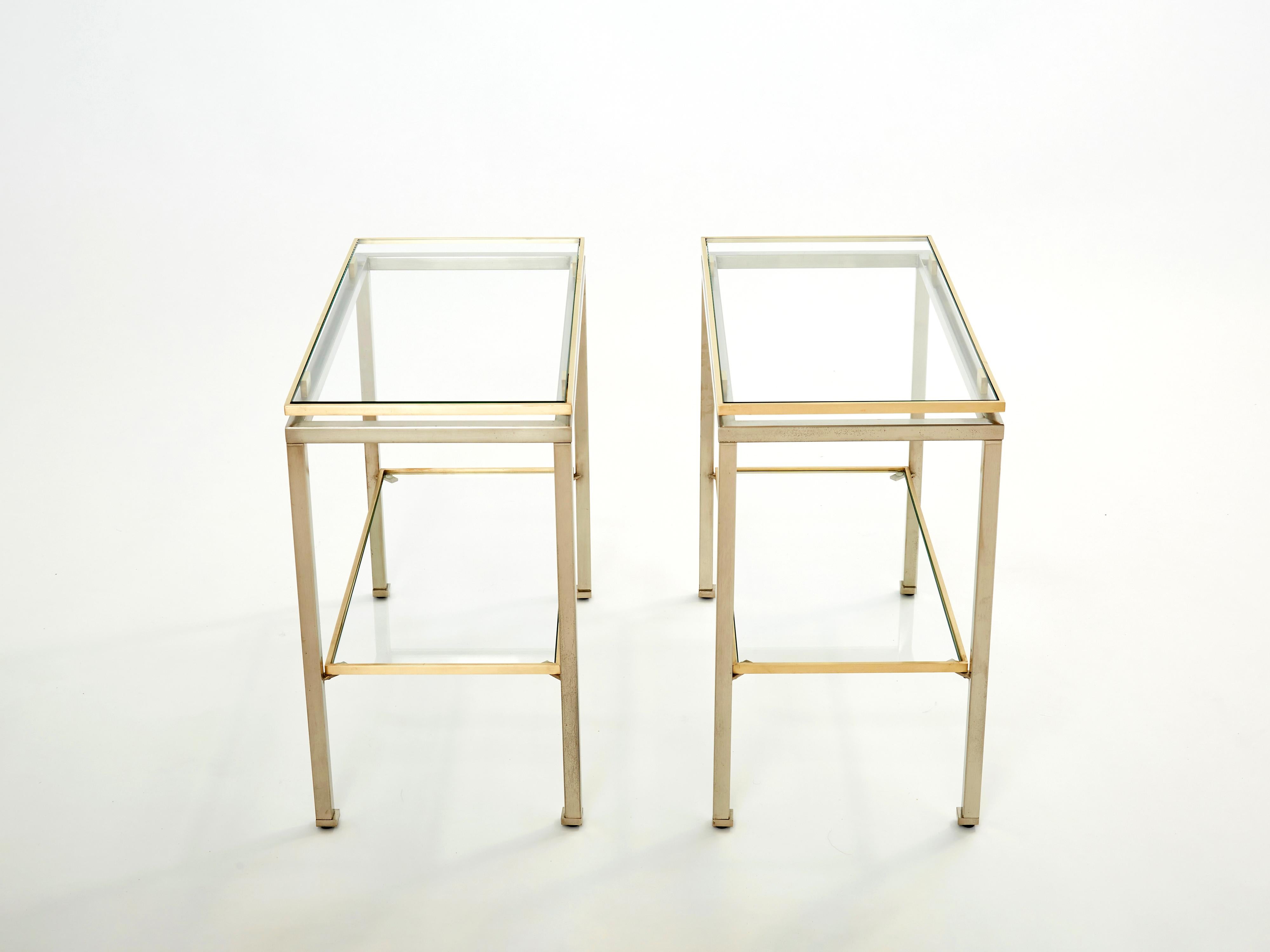 Late 20th Century Brass Steel Two-Tier End Tables by Guy Lefevre for Maison Jansen, 1970s For Sale