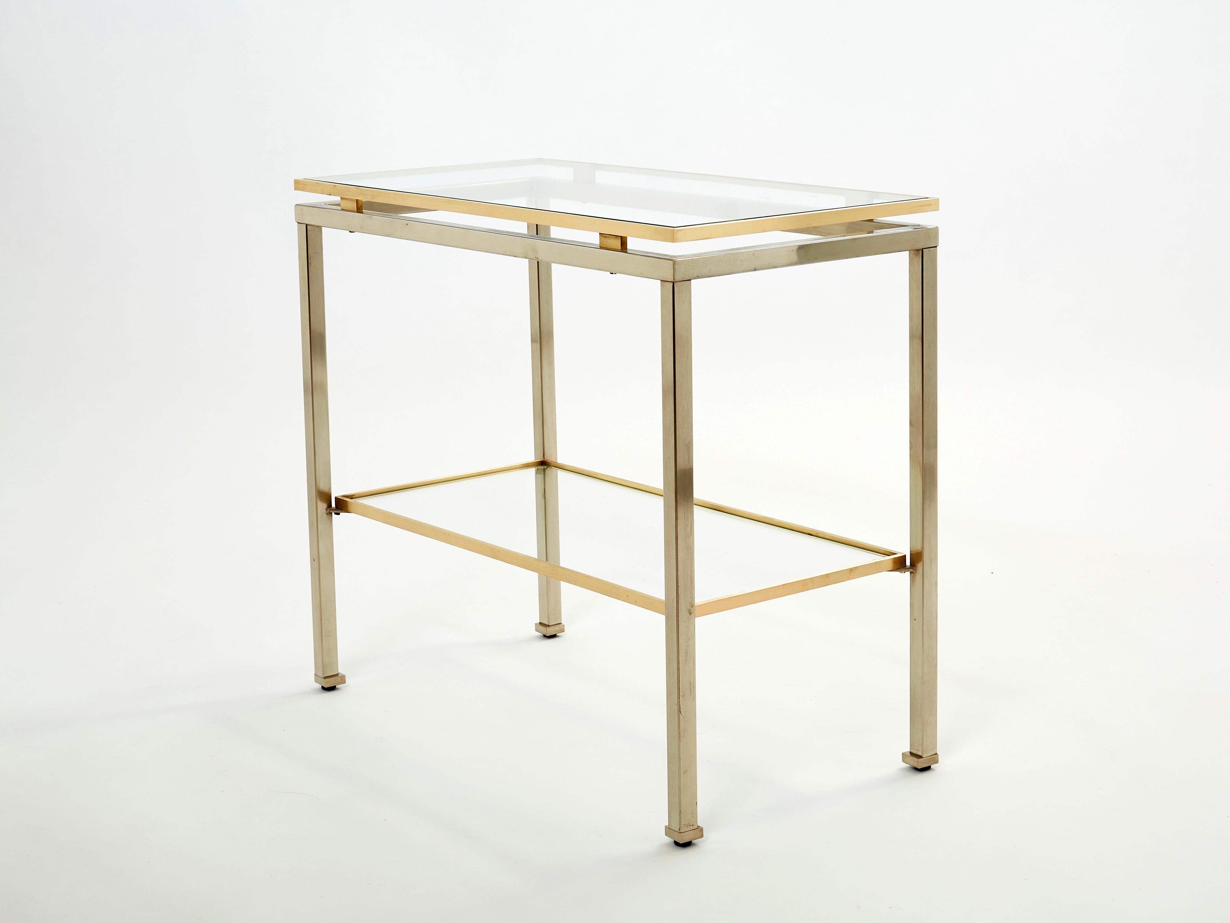 Brass Steel Two-Tier End Tables by Guy Lefevre for Maison Jansen, 1970s For Sale 1
