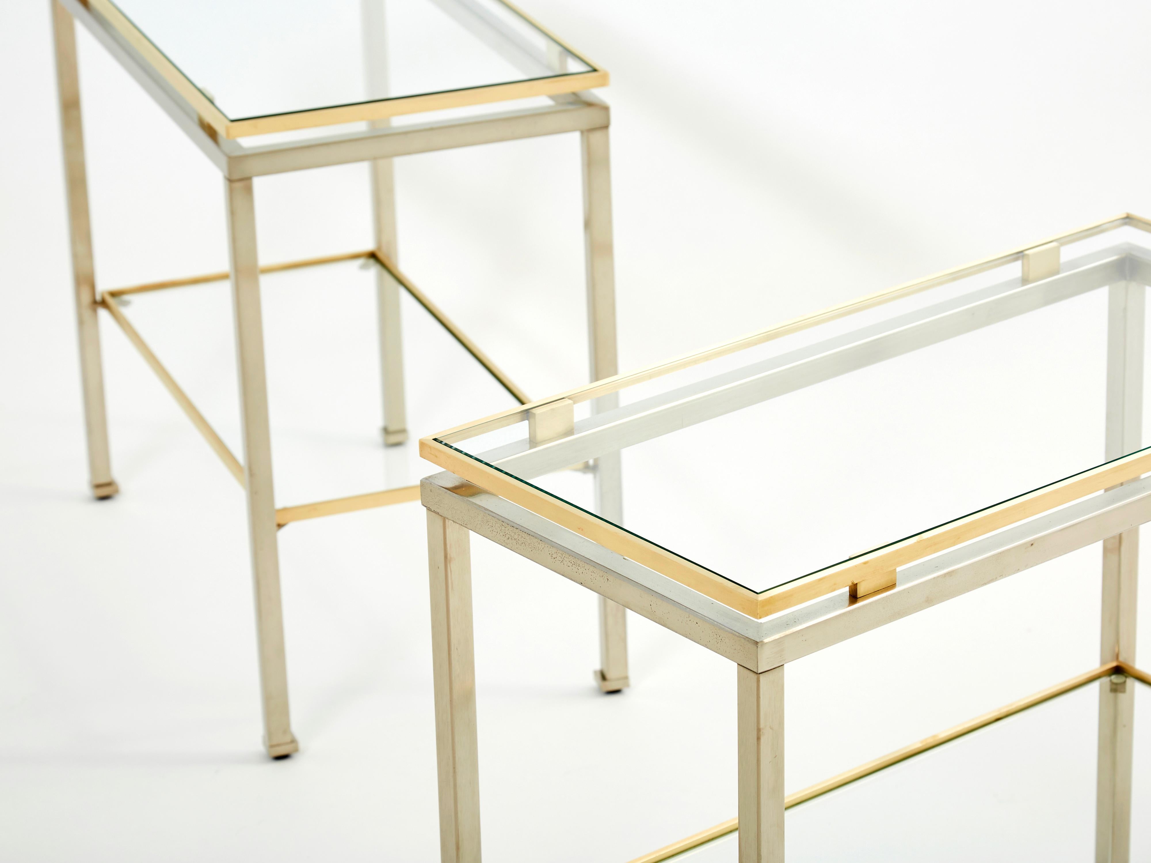 Brass Steel Two-Tier End Tables by Guy Lefevre for Maison Jansen, 1970s For Sale 2