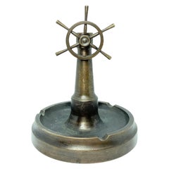 Brass Steering Wheel Cigar Cutter and Ashtray, Vintage German, 1920s