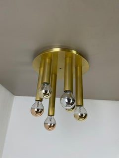 Brass Stilnovo Style Atomic Space Age Tube Ceiling Light Sconces, Italy, 1970