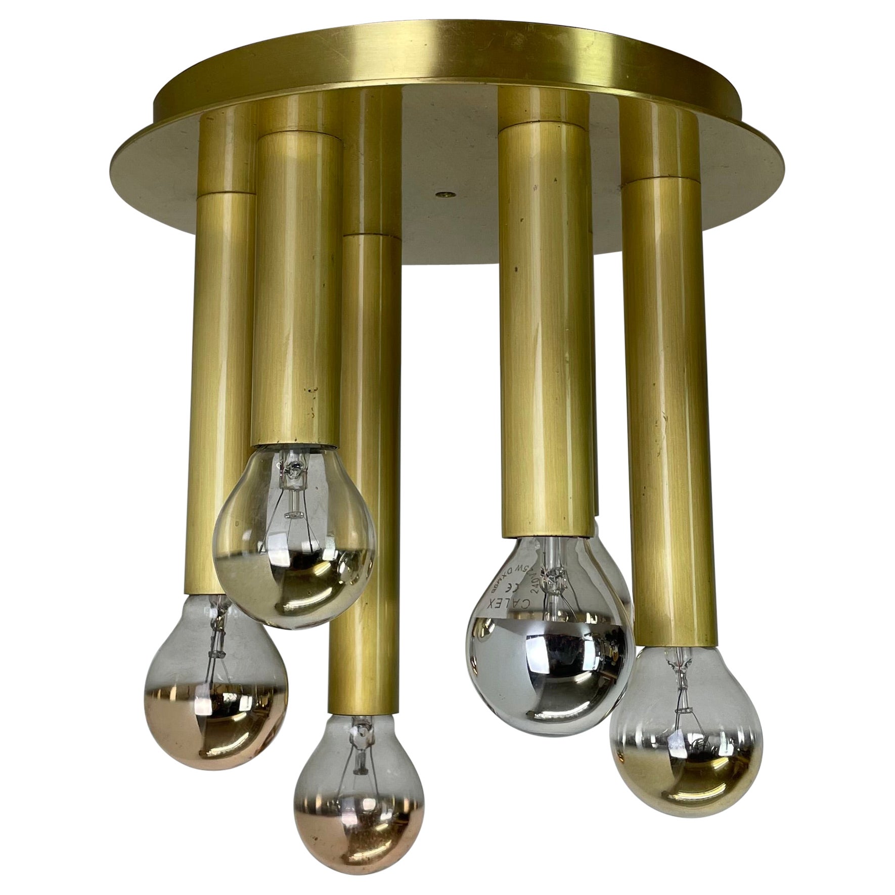 Plafonnier en laiton de style Stilnovo à tubes atomiques de l'ère spatiale, Italie, 1970