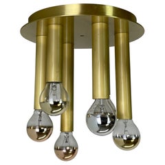 Plafonnier en laiton de style Stilnovo à tubes atomiques de l'ère spatiale, Italie, 1970