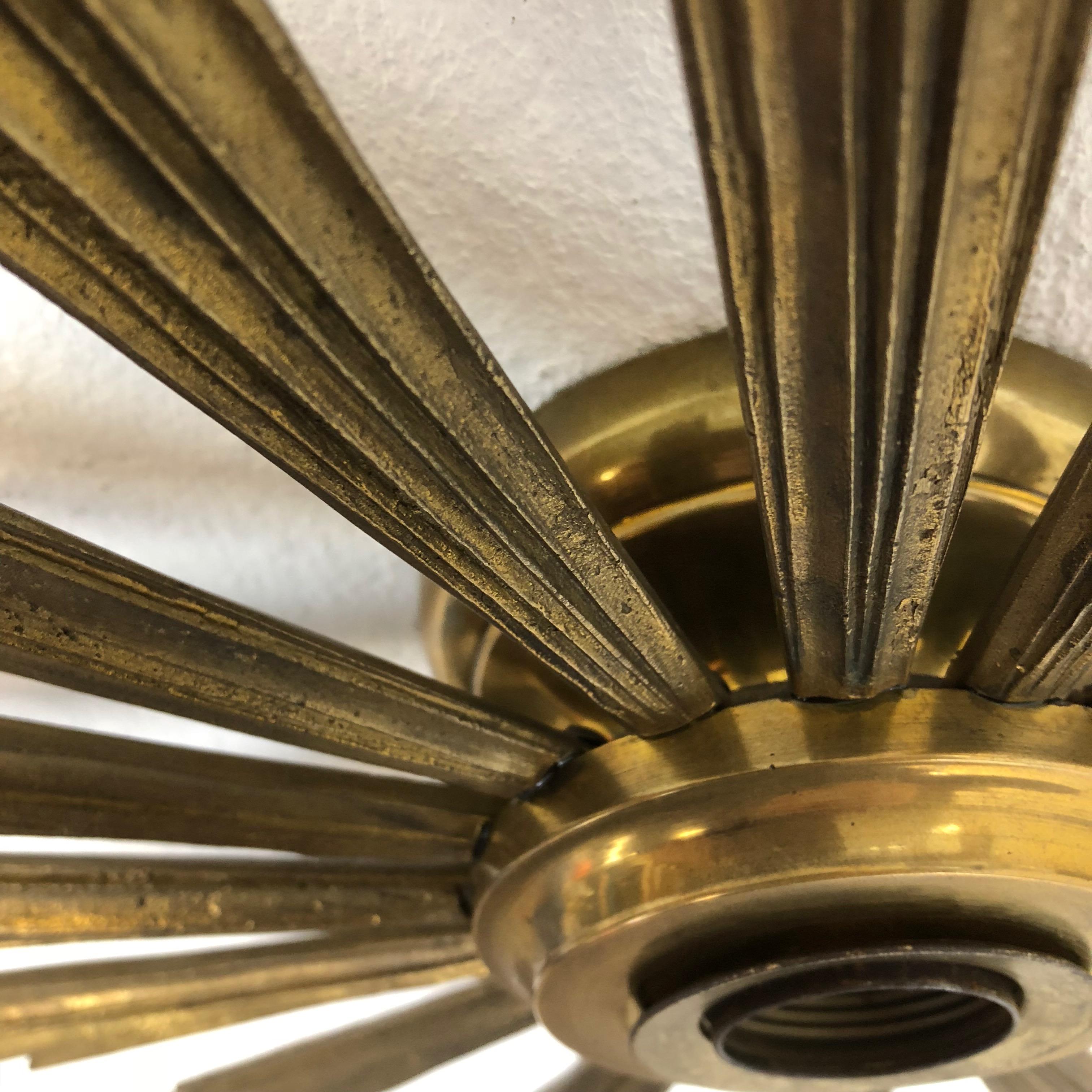 Brass Stilnovo Style Sunburst Theatre Wall Ceiling Light Sconces, Italy, 1950s 6