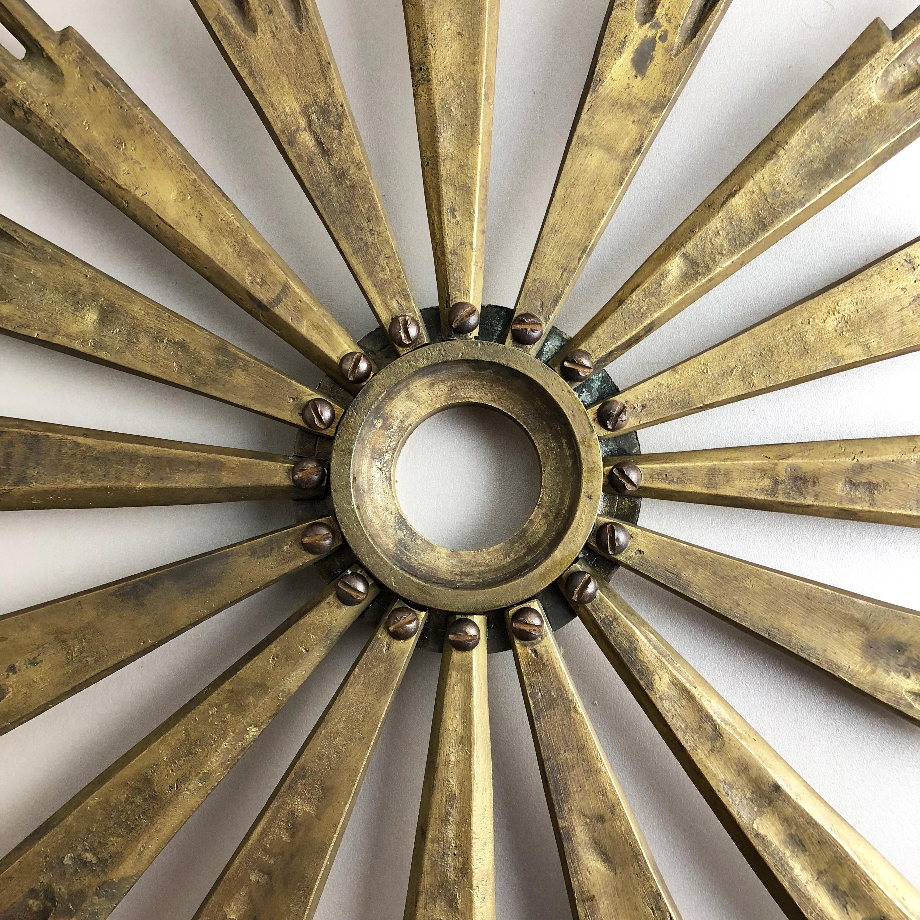 Brass Stilnovo Style Sunburst Theatre Wall Ceiling Light Sconces, Italy, 1950s 12