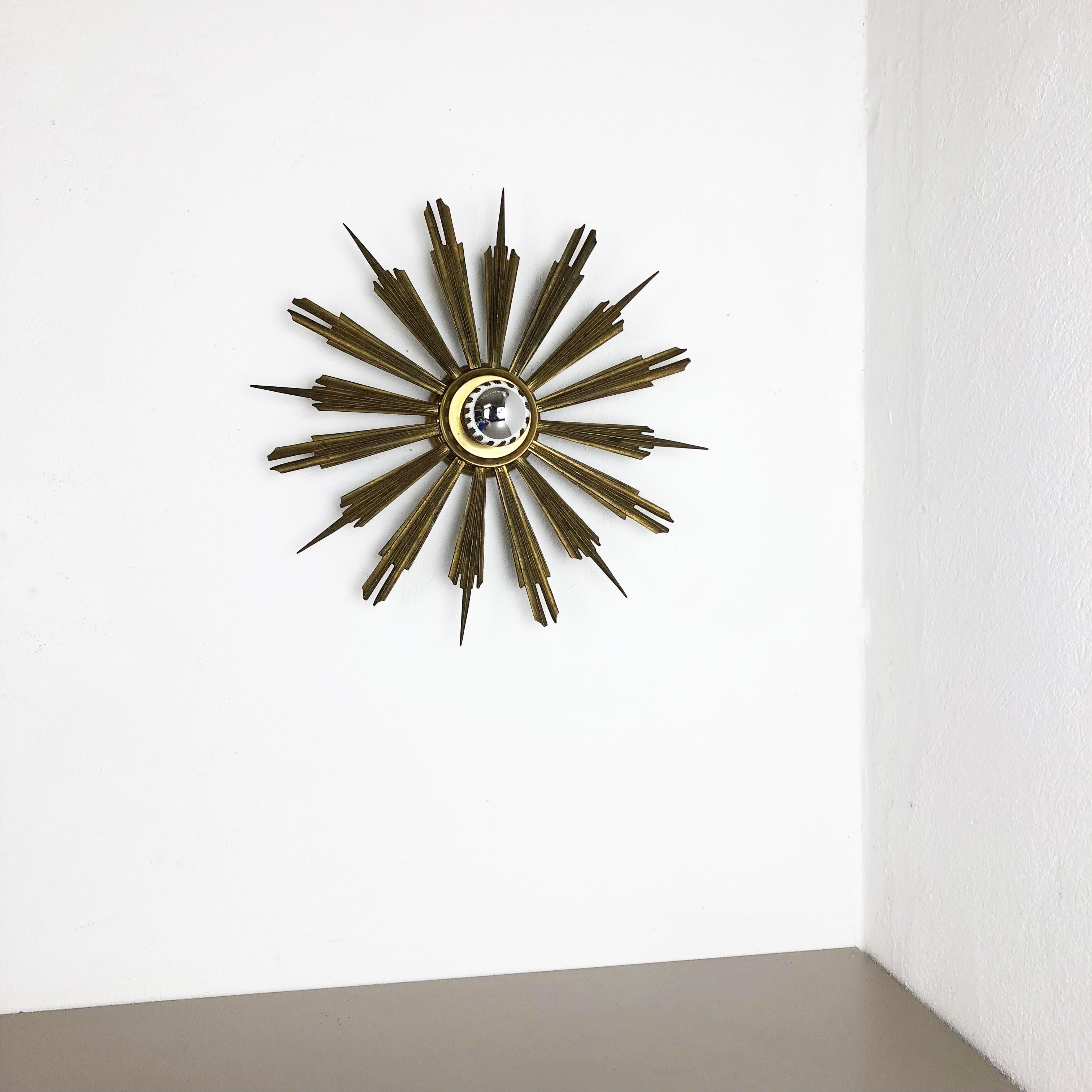 Italian Brass Stilnovo Style Sunburst Theatre Wall Ceiling Light Sconces, Italy, 1950s