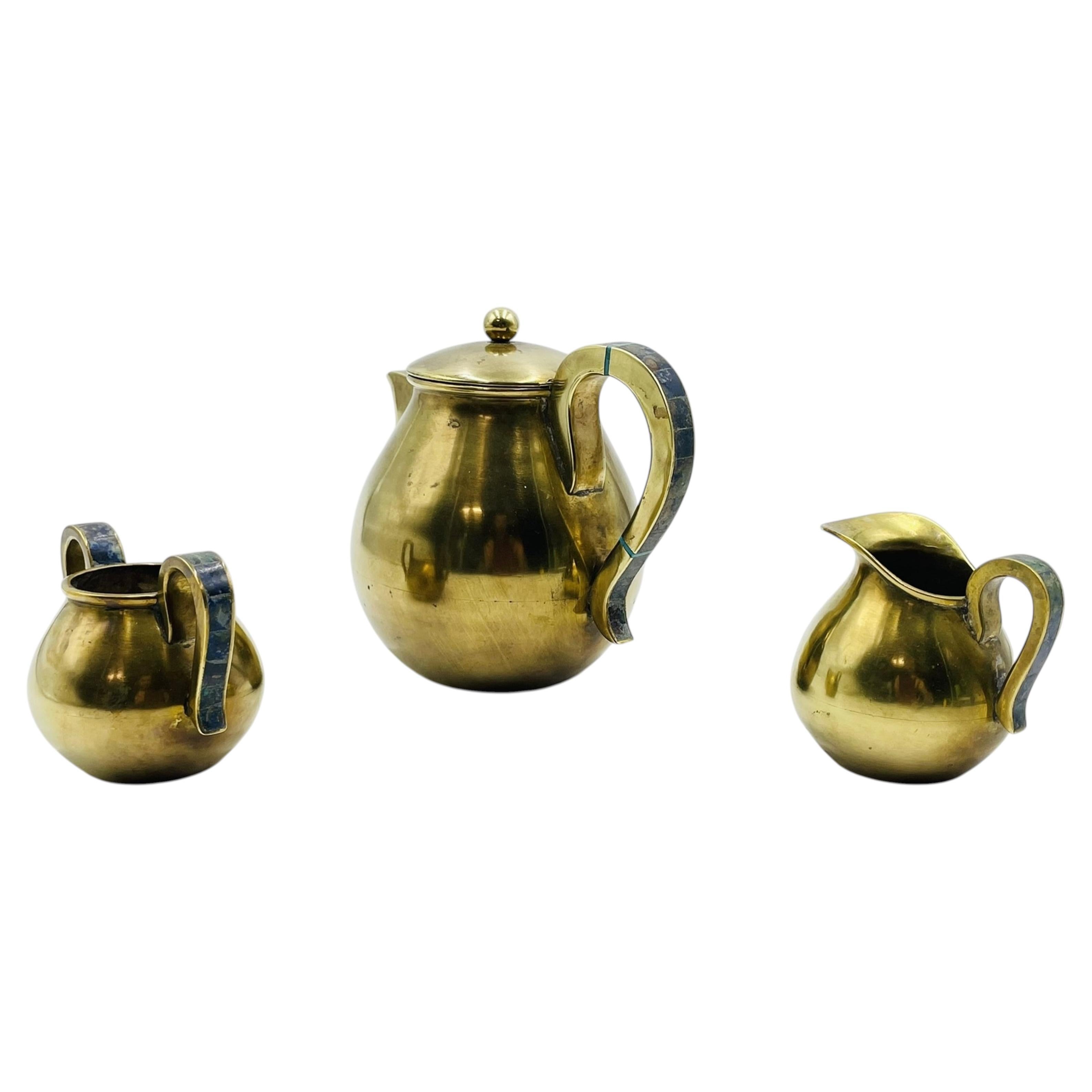 Brass & Stone Inlay by Justo "Coco" Castillo for Los Castillo, Mexico 1950's For Sale