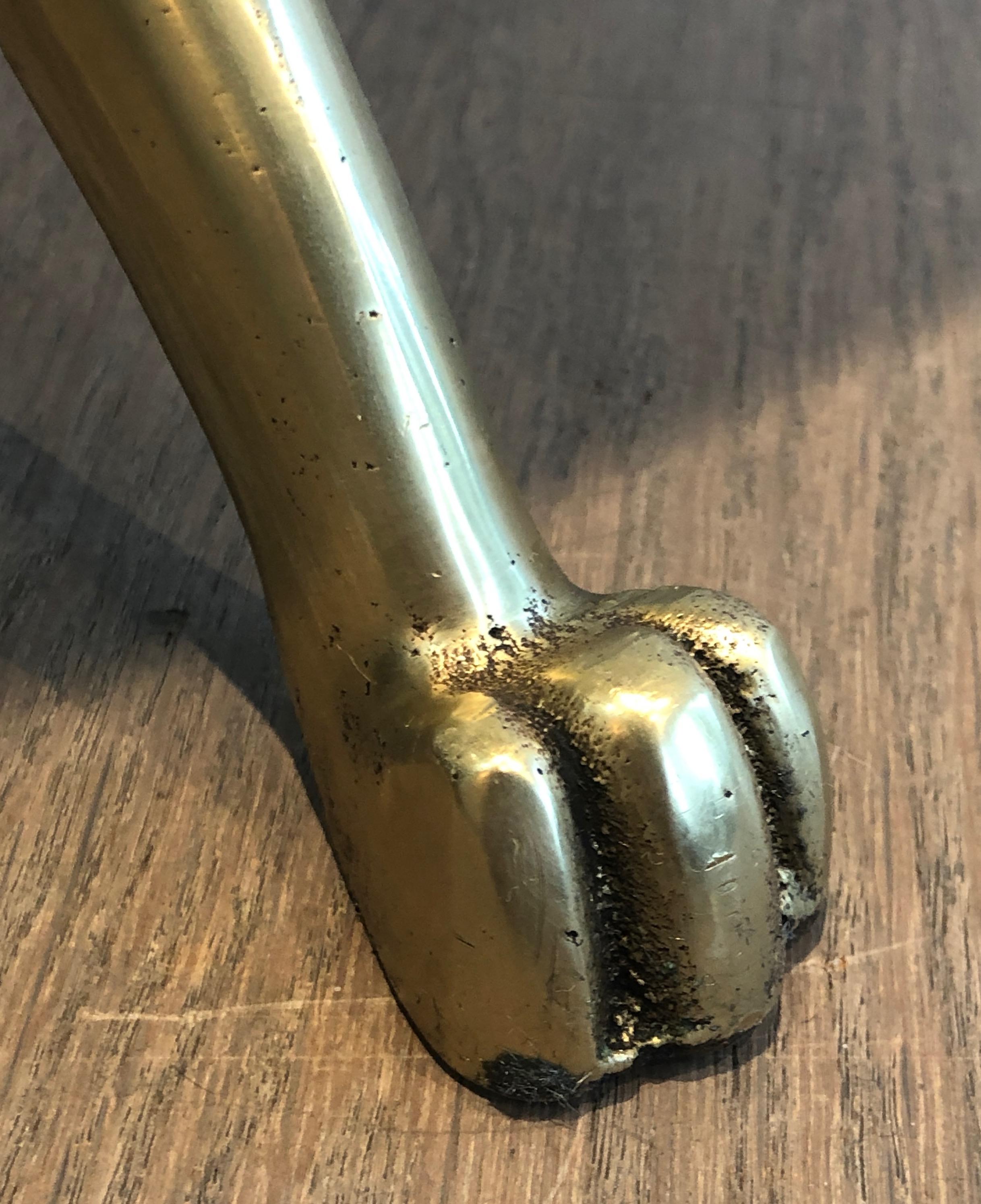 Brass Stool with Claw Feet and Leather Seat For Sale 7