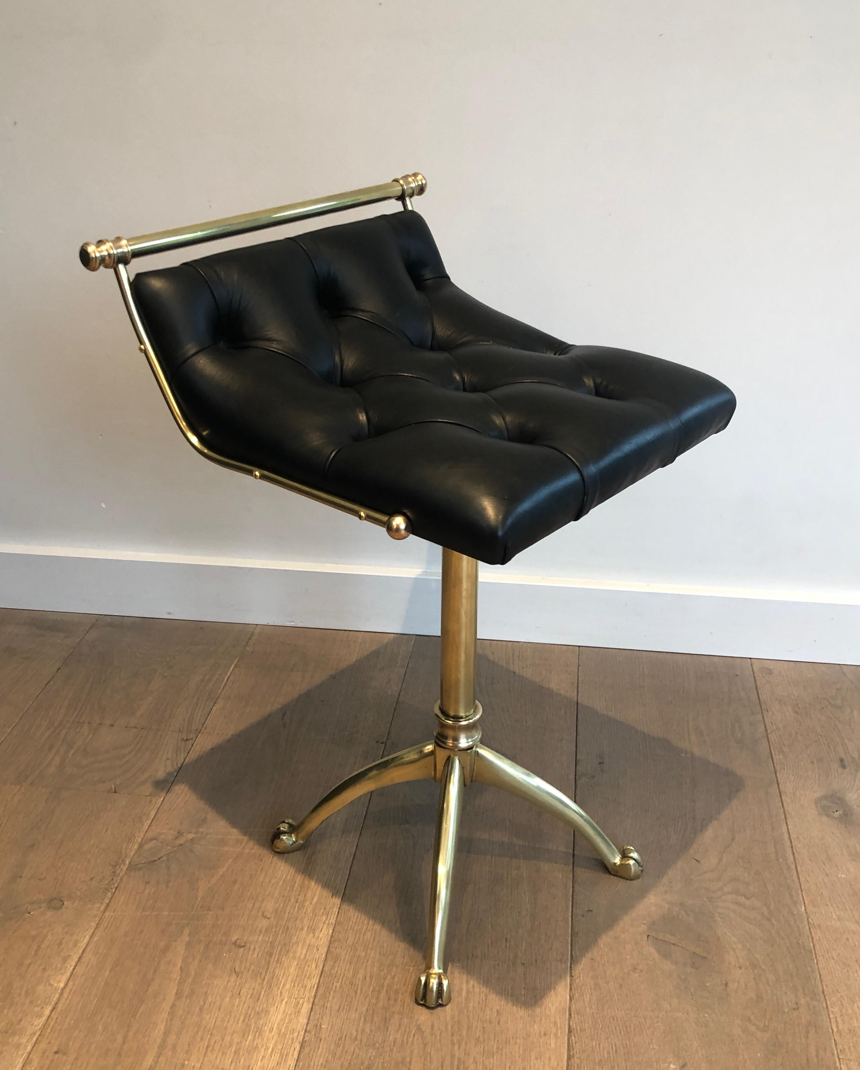 Brass Stool with Claw Feet and Leather Seat For Sale 8