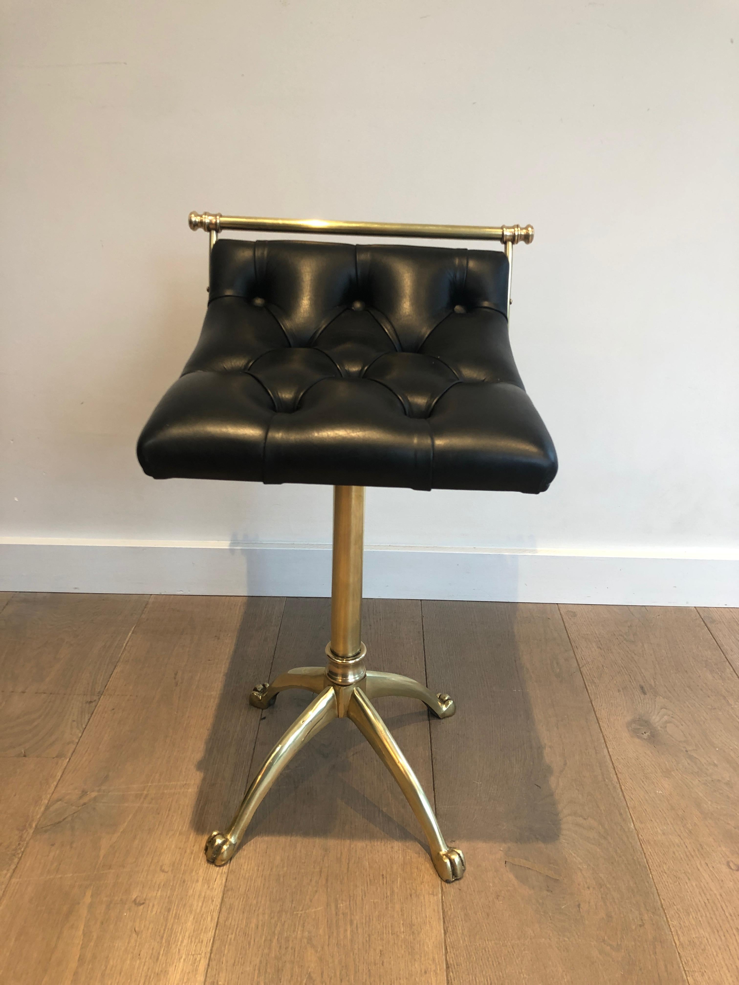 Brass Stool with Claw Feet and Leather Seat For Sale 9