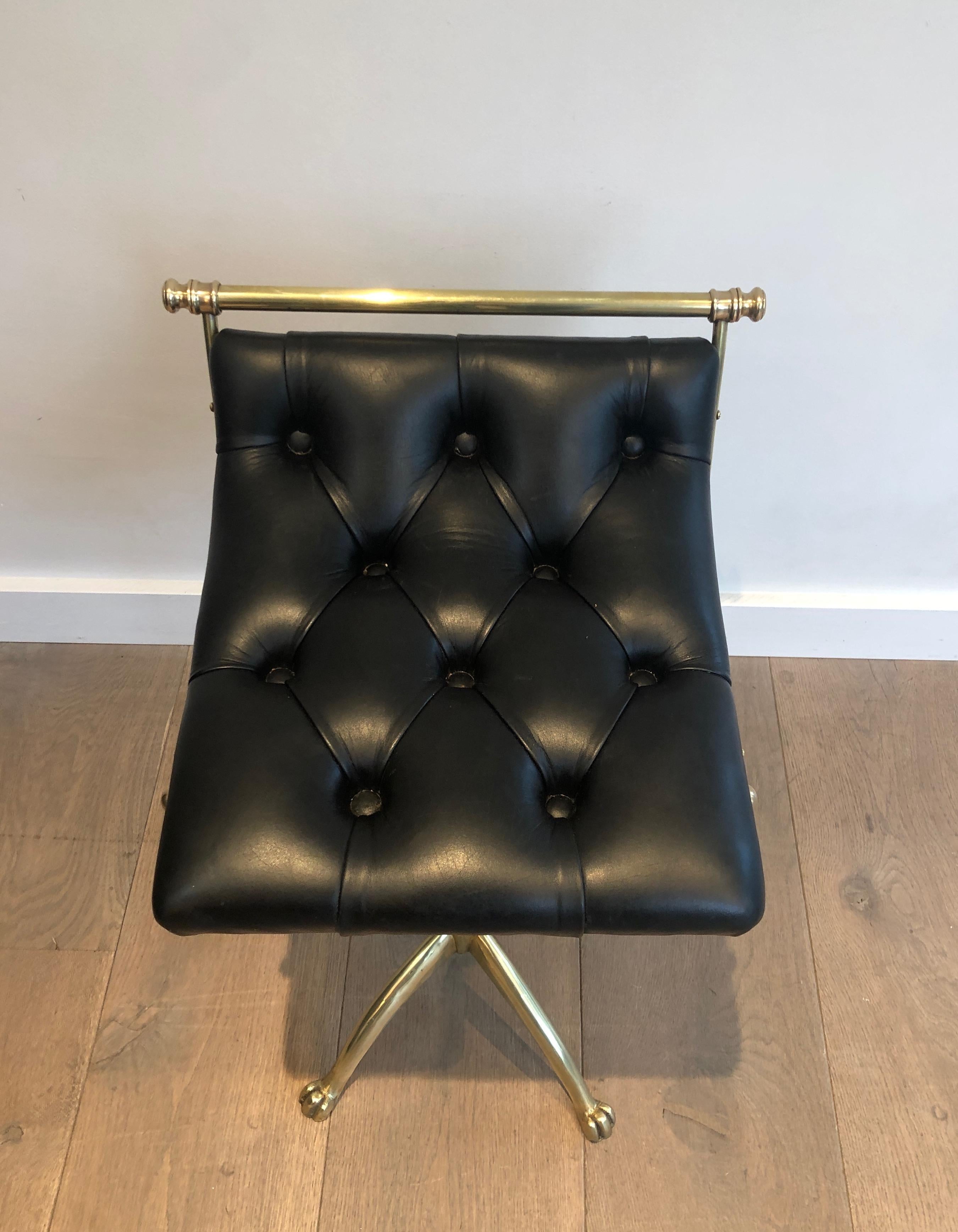 Brass Stool with Claw Feet and Leather Seat For Sale 10