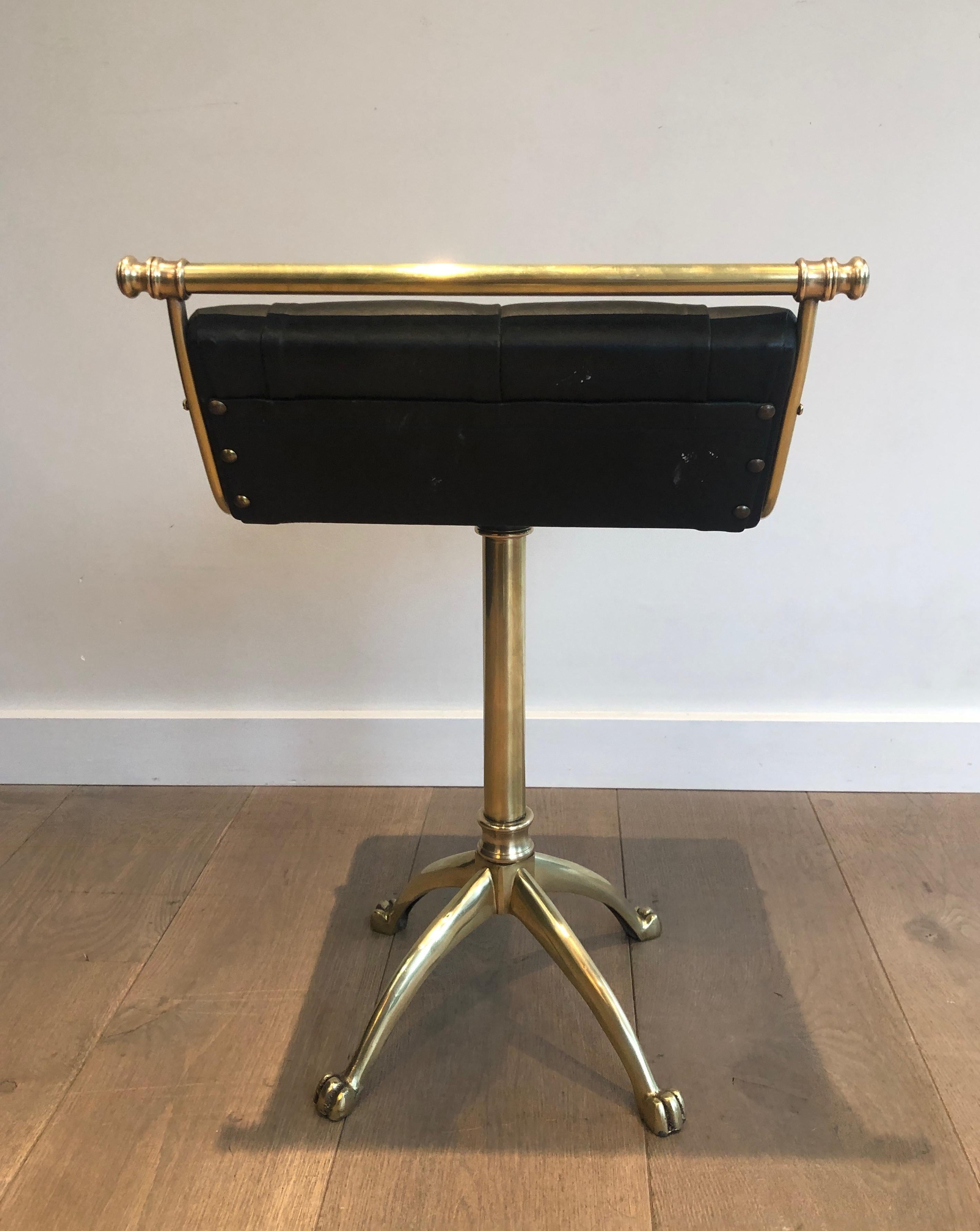 Brass Stool with Claw Feet and Leather Seat For Sale 11
