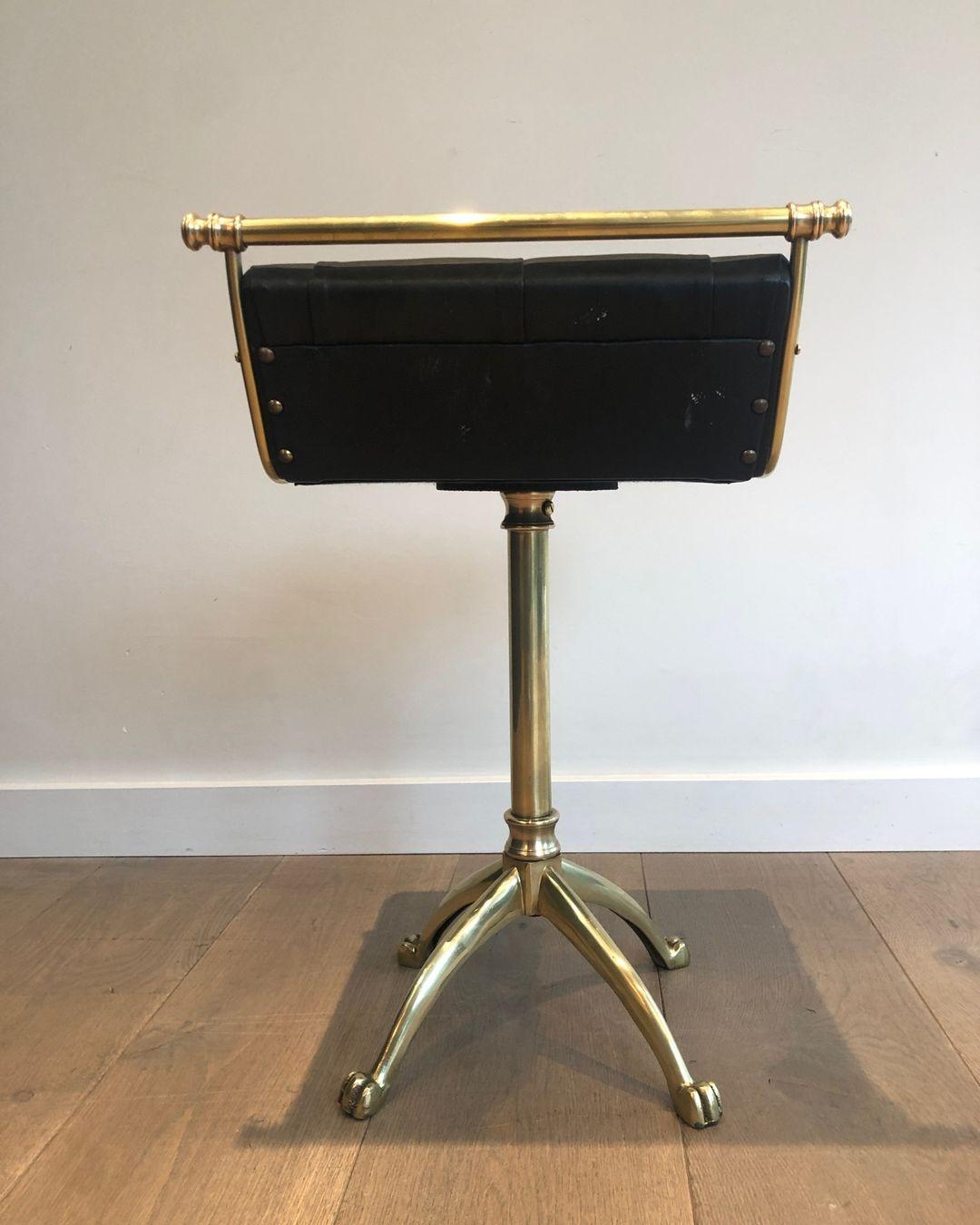 French Brass Stool with Claw Feet and Leather Seat For Sale