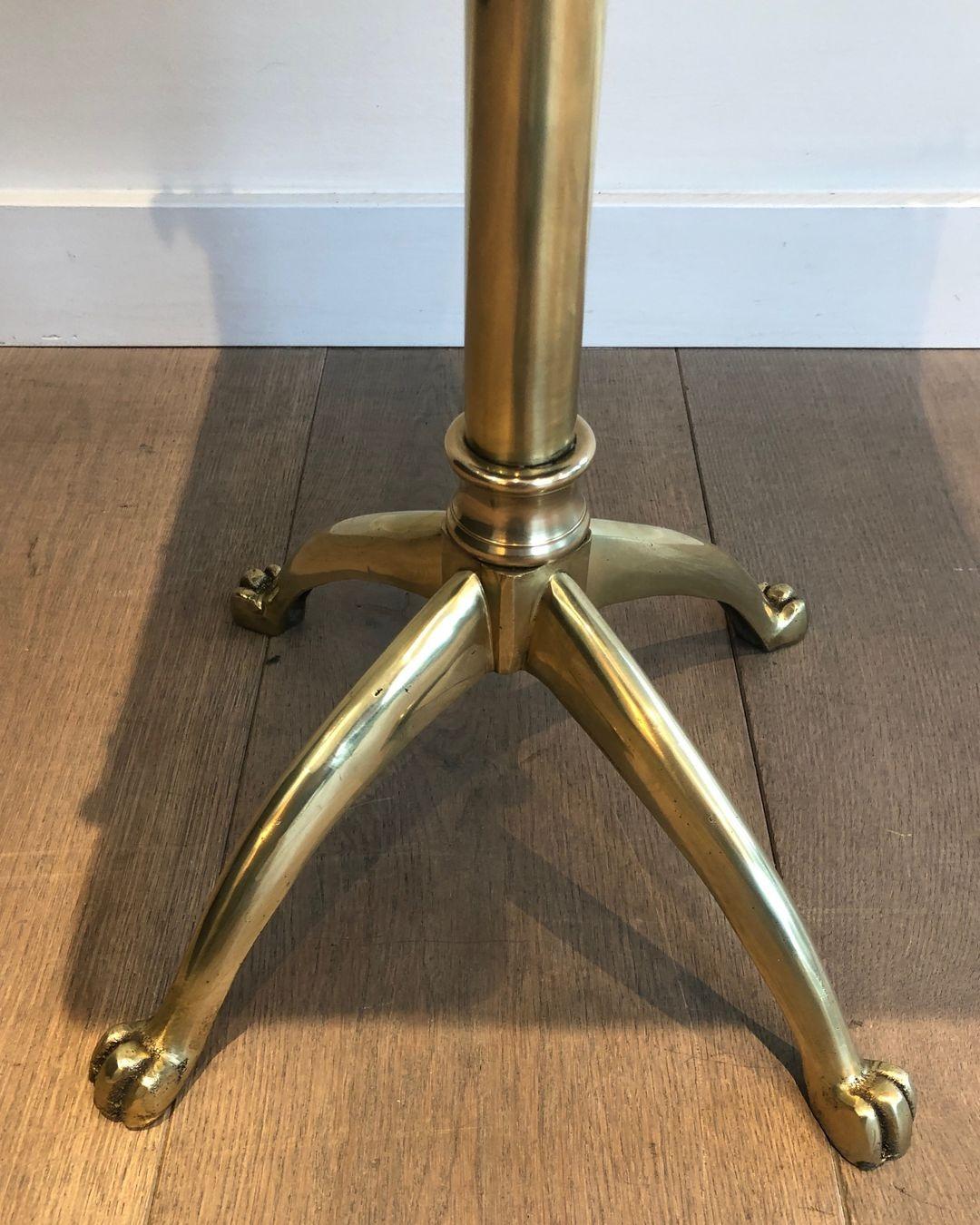 Brass Stool with Claw Feet and Leather Seat In Good Condition For Sale In Marcq-en-Barœul, Hauts-de-France