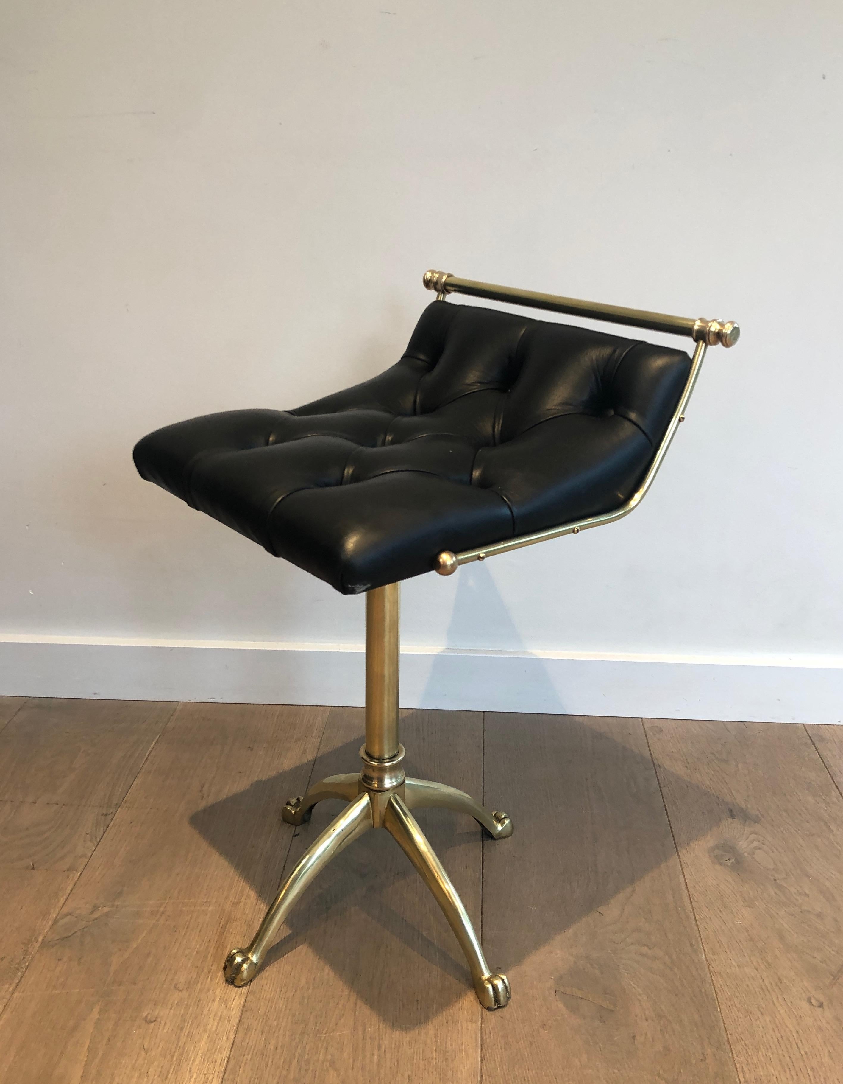 20th Century Brass Stool with Claw Feet and Leather Seat For Sale