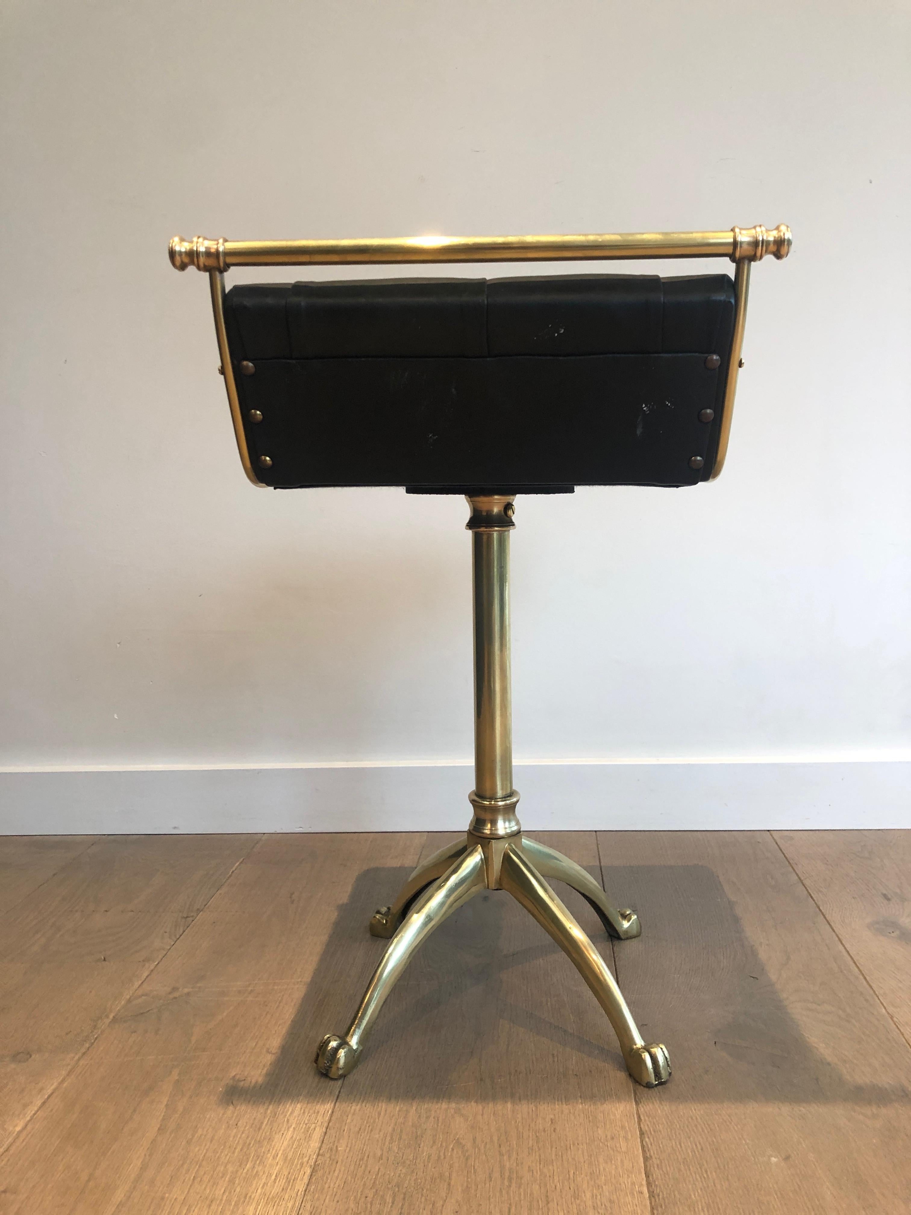 Brass Stool with Claw Feet and Leather Seat For Sale 1