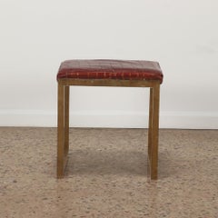 Sgabello in ottone con cuscino in finto alligatore, C.C. 1970.