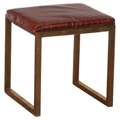 Sgabello in ottone con cuscino in finto alligatore, C.C. 1970.