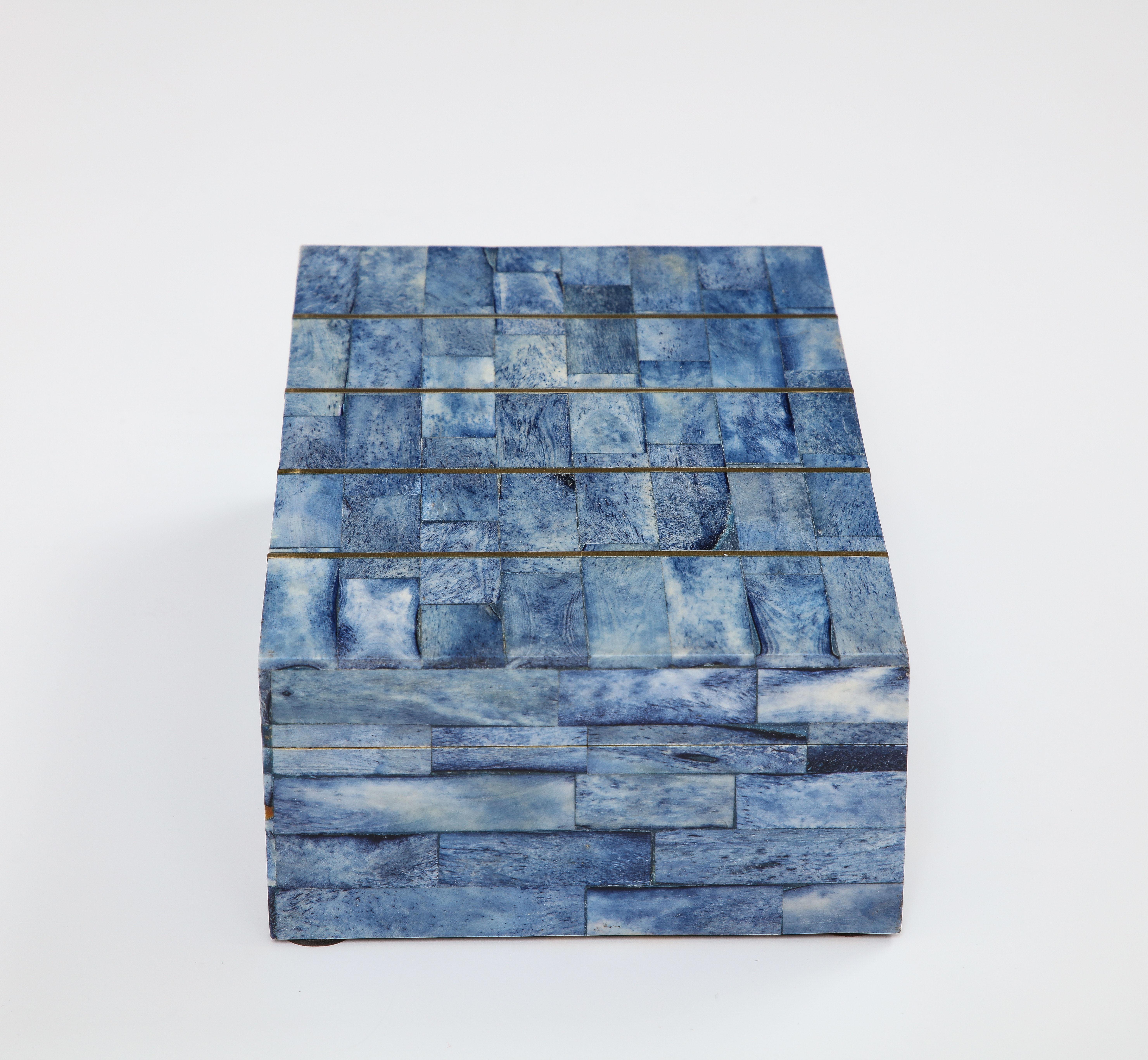 Modern Brass Stripe Inlay Blue Bone Box