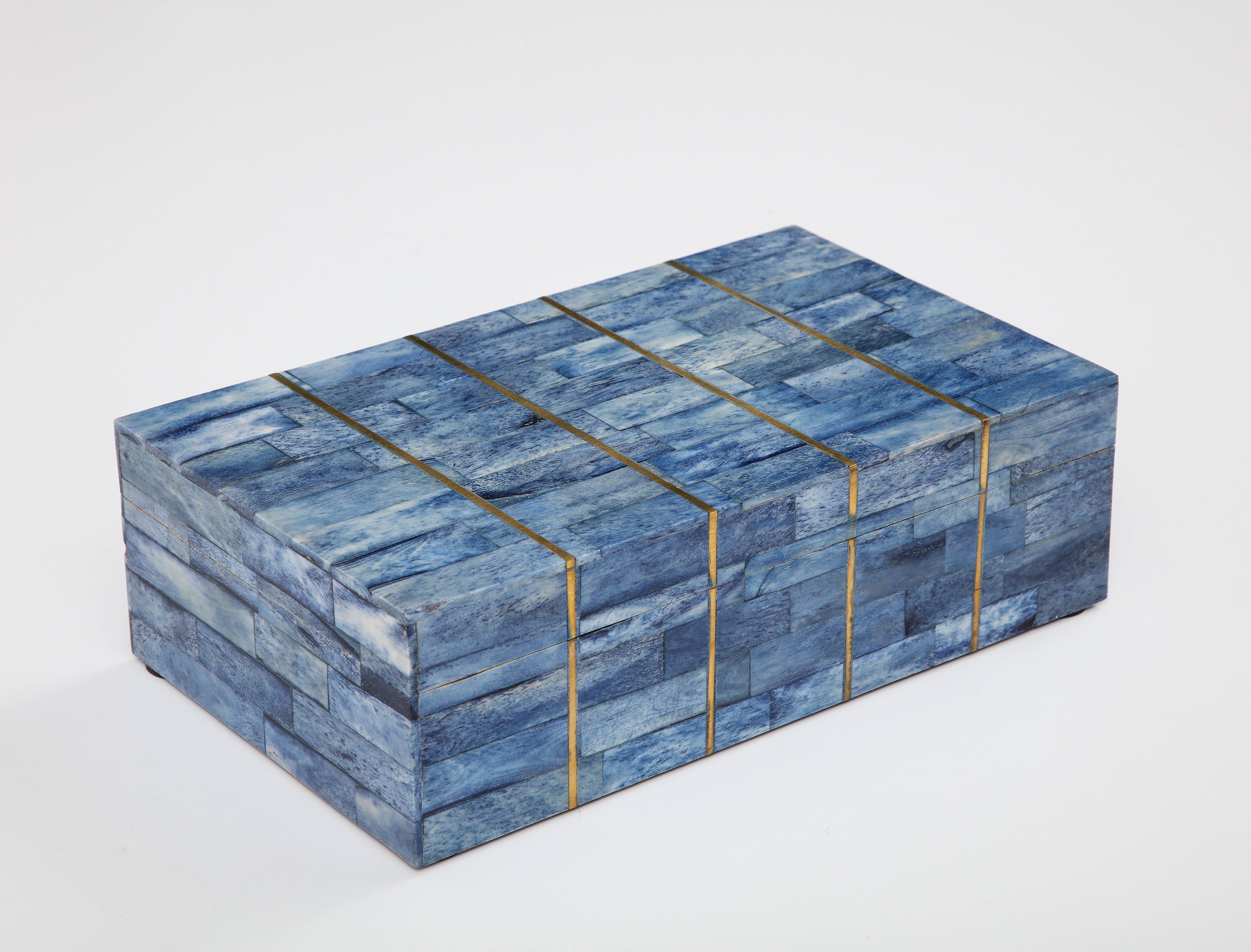 Philippine Brass Stripe Inlay Blue Bone Box