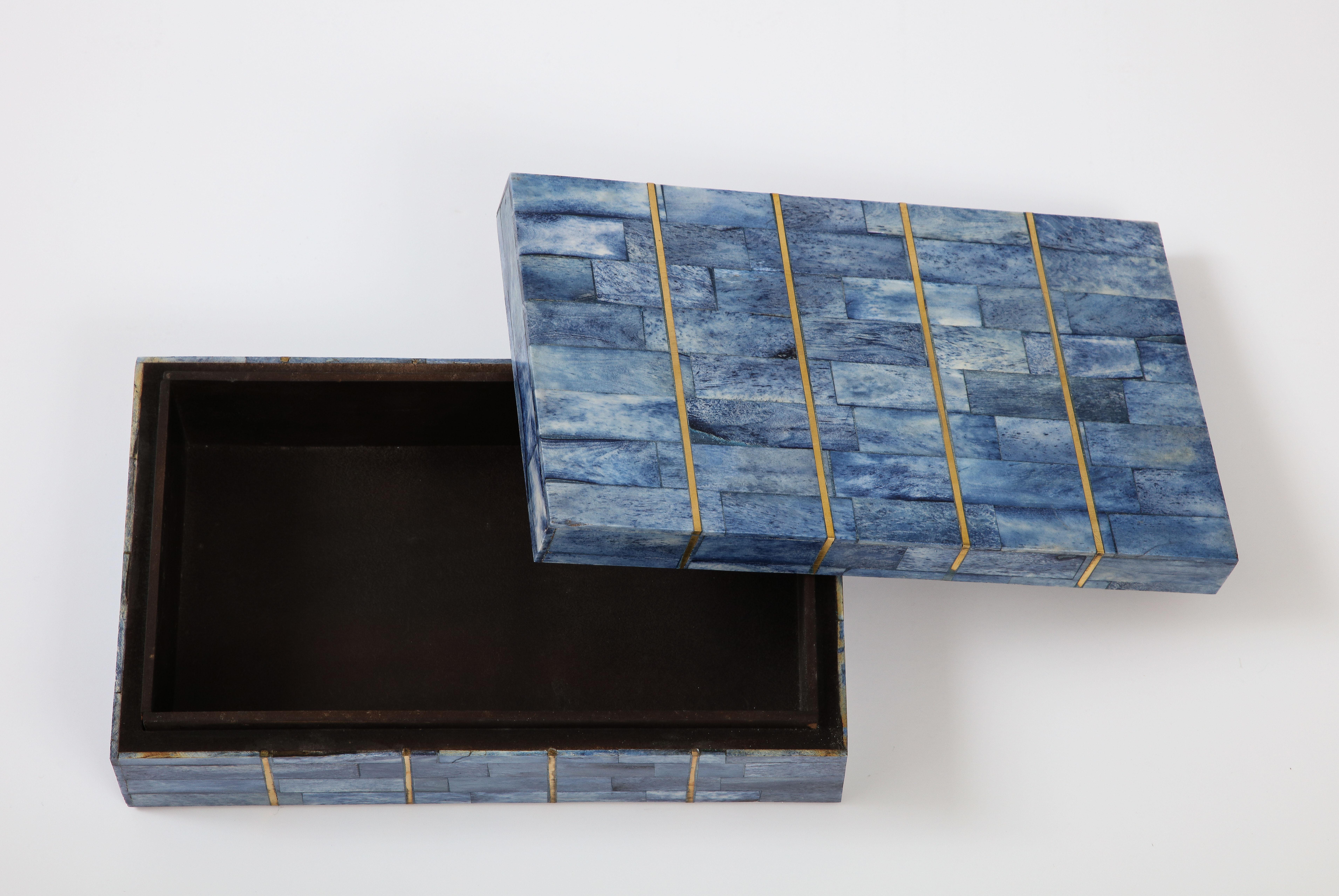 Contemporary Brass Stripe Inlay Blue Bone Box
