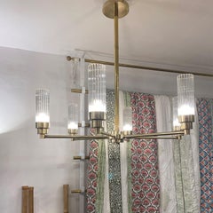 Brass Structure and Curved Glass Suspension Lamp