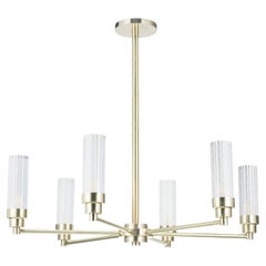 Brass Structure and Curved Glass Suspension Lamp