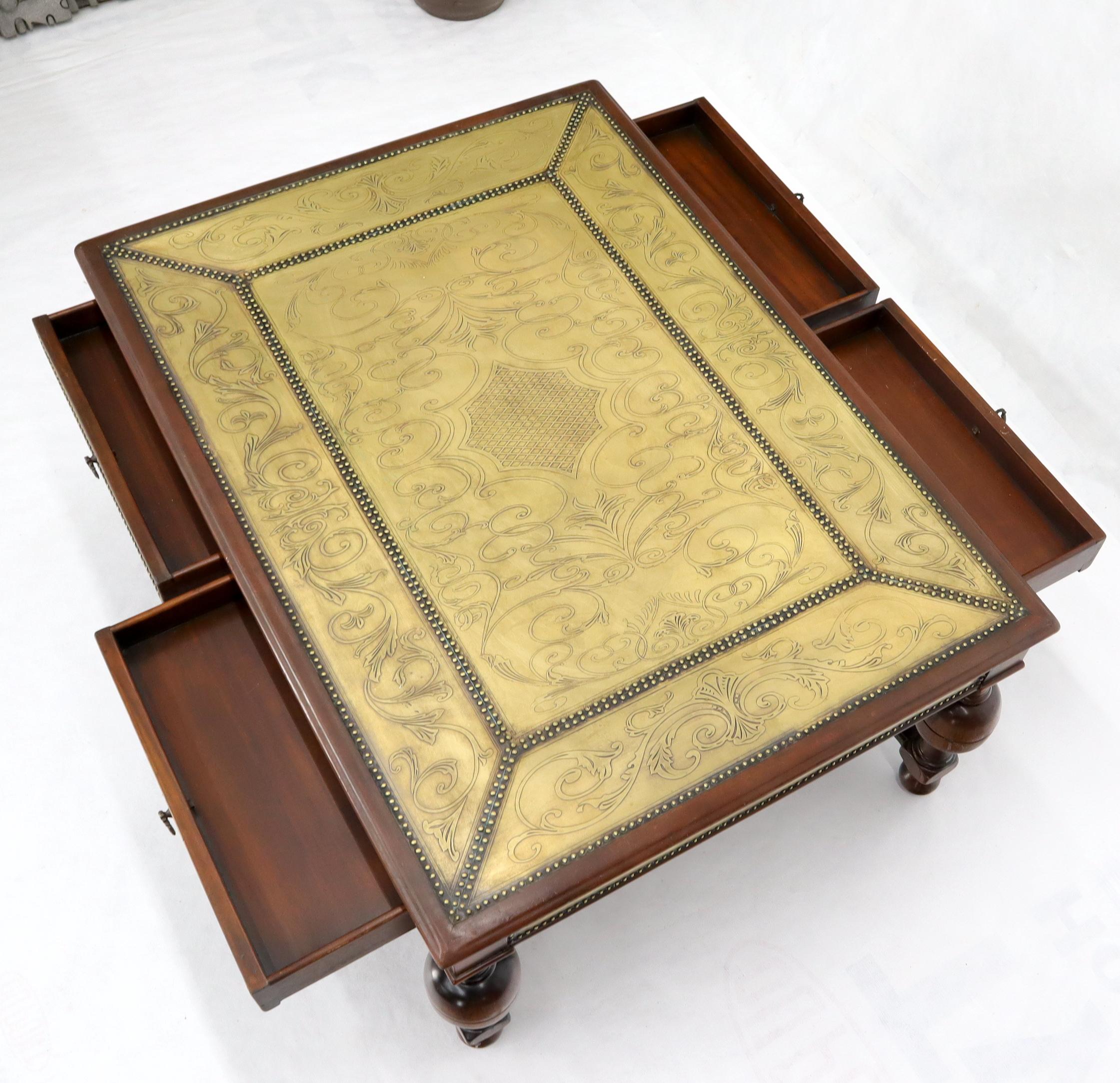 Spanish Colonial Brass Stud Finished Rectangular Spanish Style Coffee Table with 4 Drawers