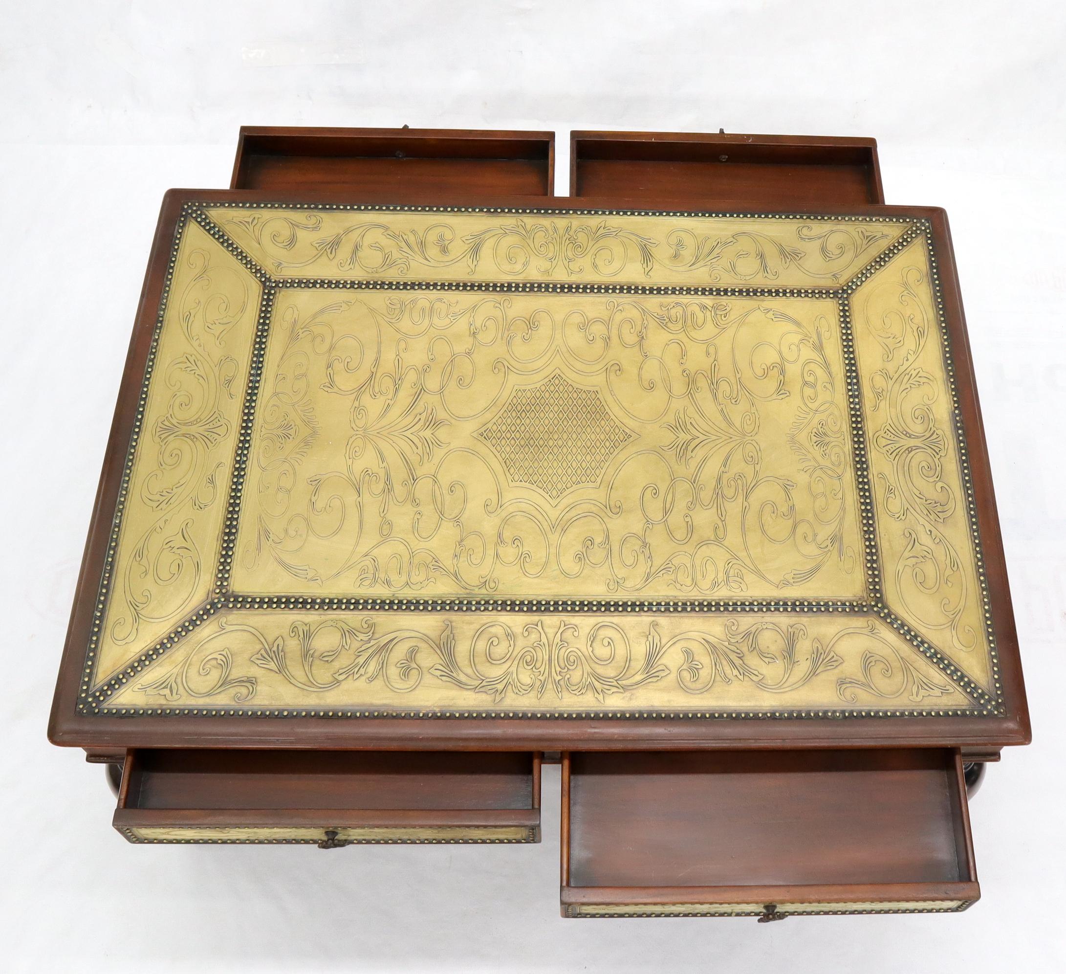 Unknown Brass Stud Finished Rectangular Spanish Style Coffee Table with 4 Drawers