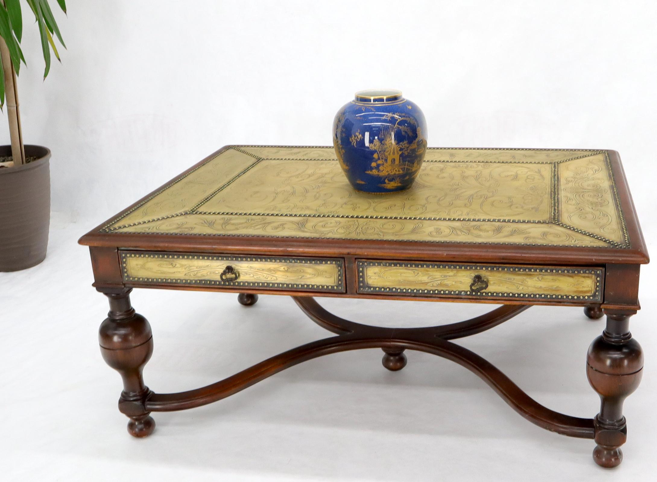 Brass Stud Finished Rectangular Spanish Style Coffee Table with 4 Drawers In Good Condition In Rockaway, NJ