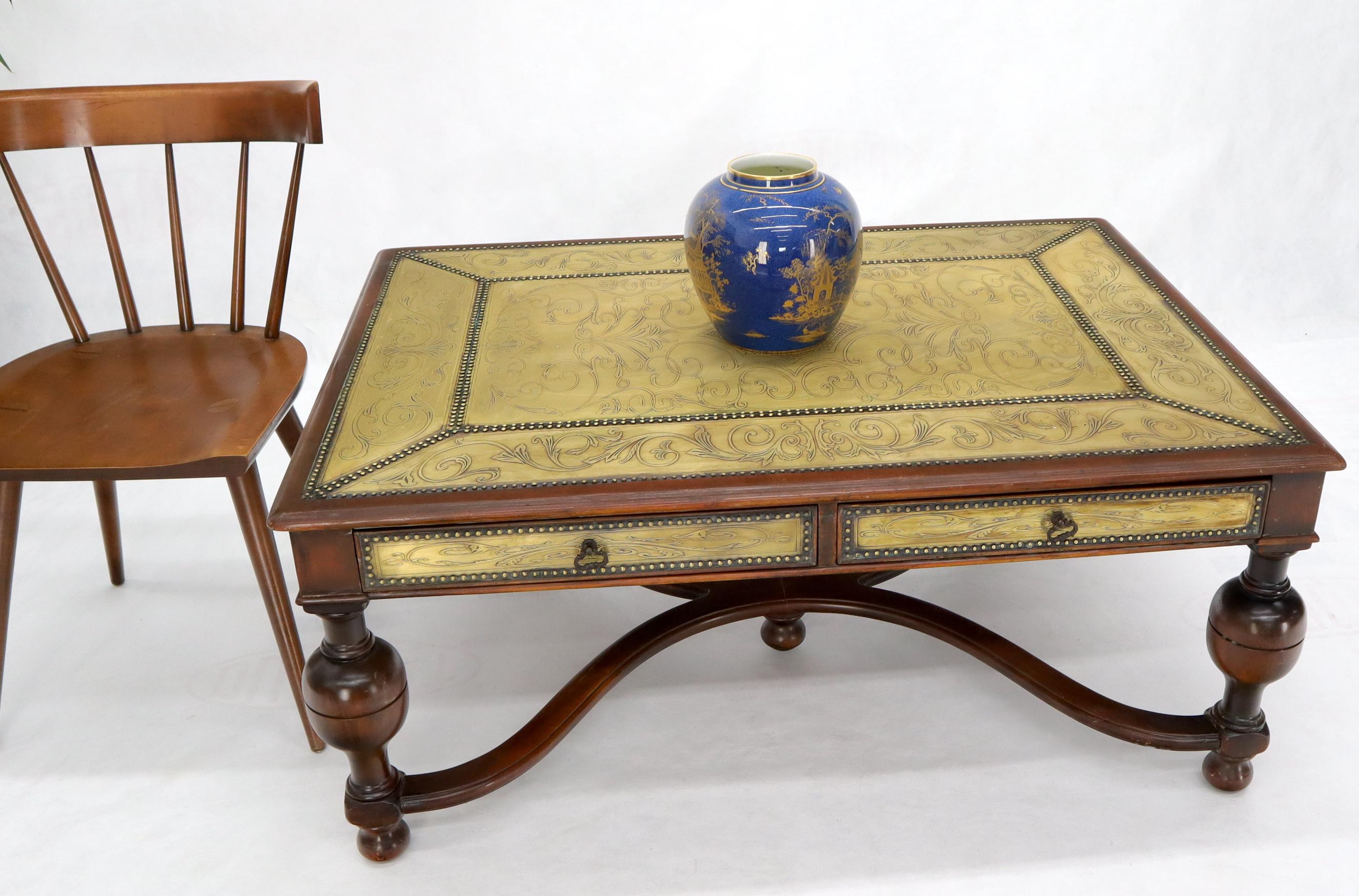 20th Century Brass Stud Finished Rectangular Spanish Style Coffee Table with 4 Drawers