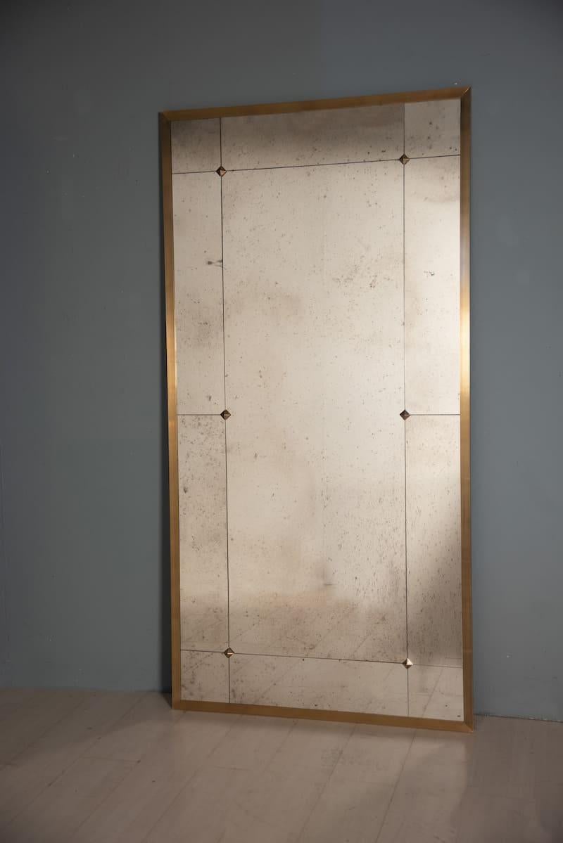 Art Deco Brass studded antique mirror 100 X 200 cm For Sale