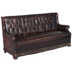 Antique Brass Studded Leather Club Sofa, England, circa 1860