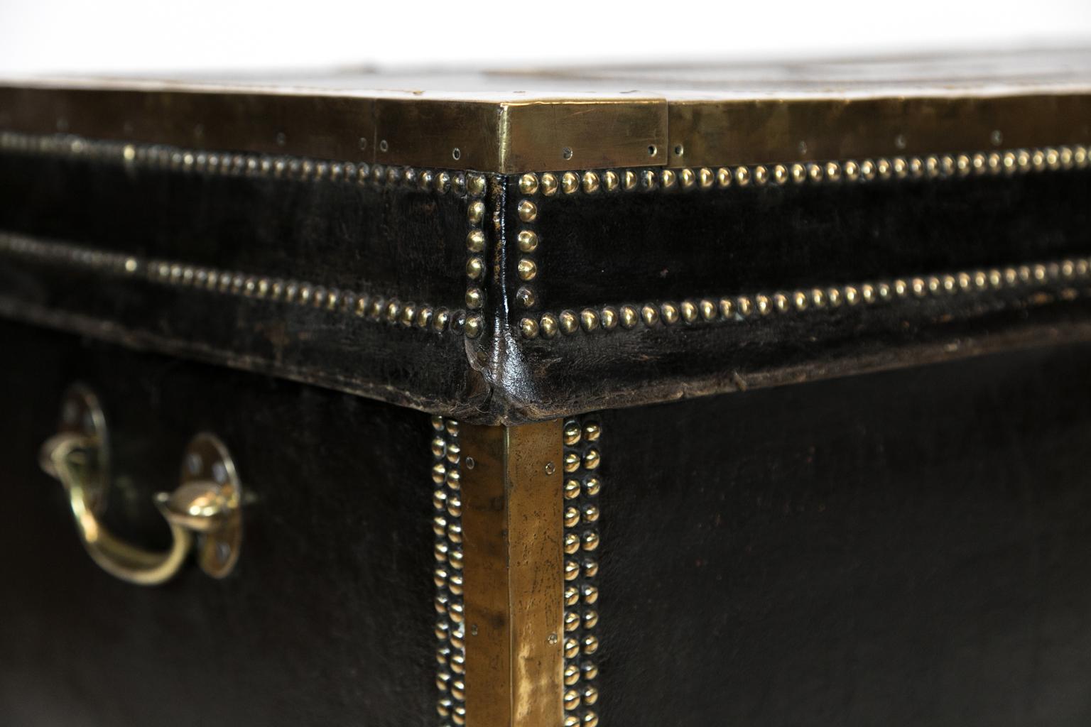 Brass Studded Leather Trunk on Stand 5