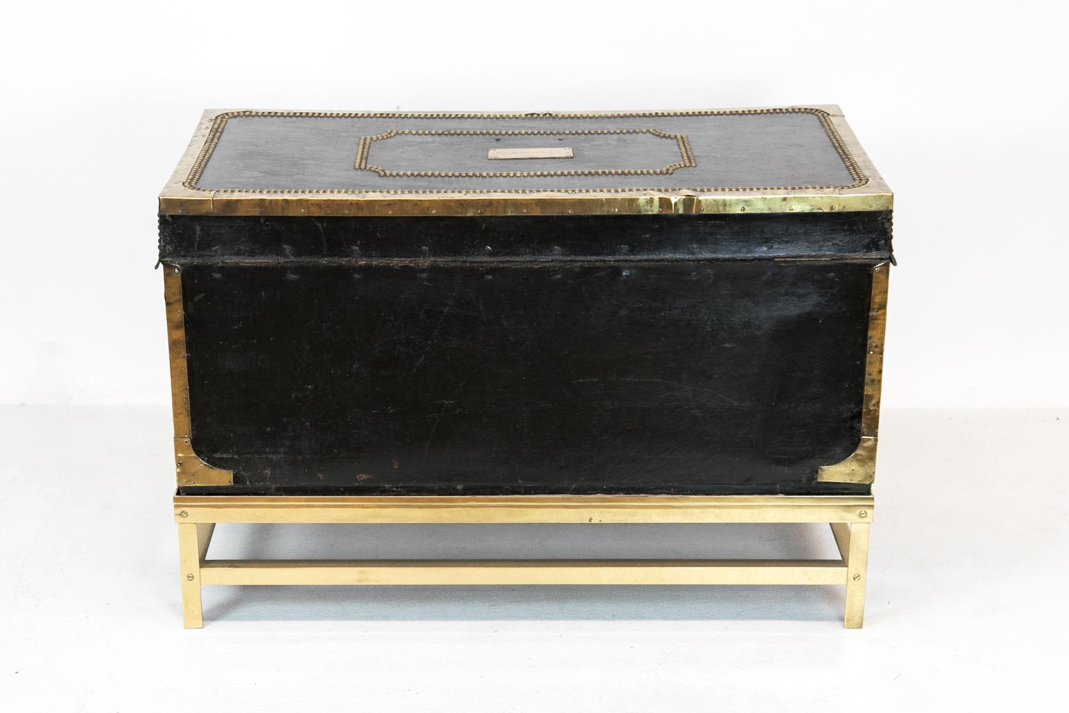 Brass Studded Leather Trunk on Stand 6