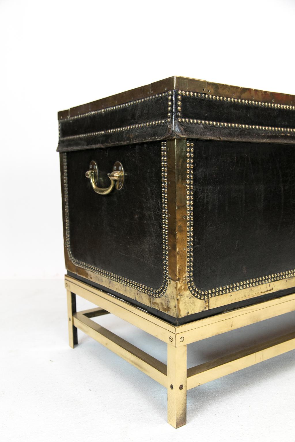 Brass Studded Leather Trunk on Stand 4