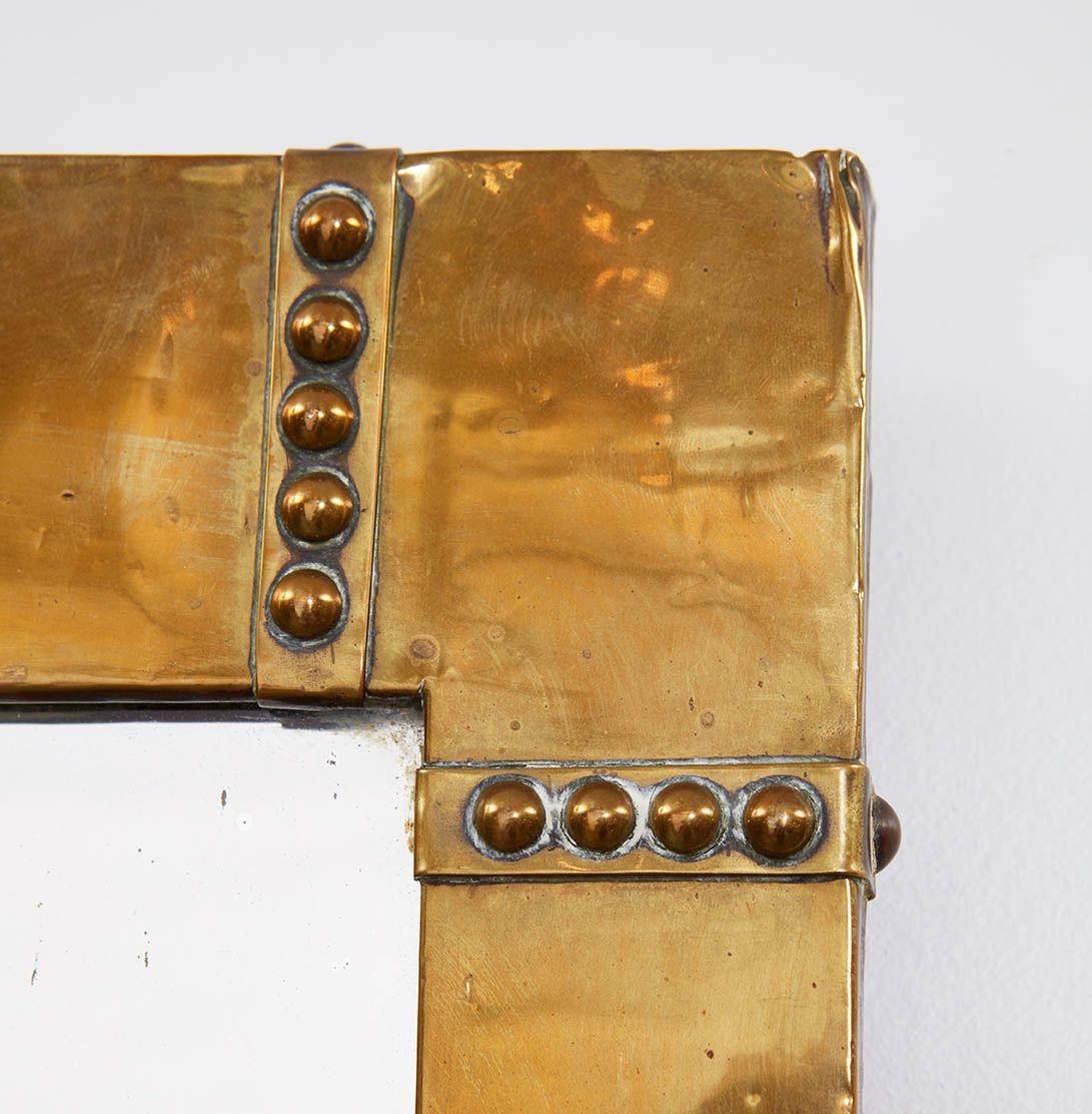Hammered Brass Studded Mirror For Sale