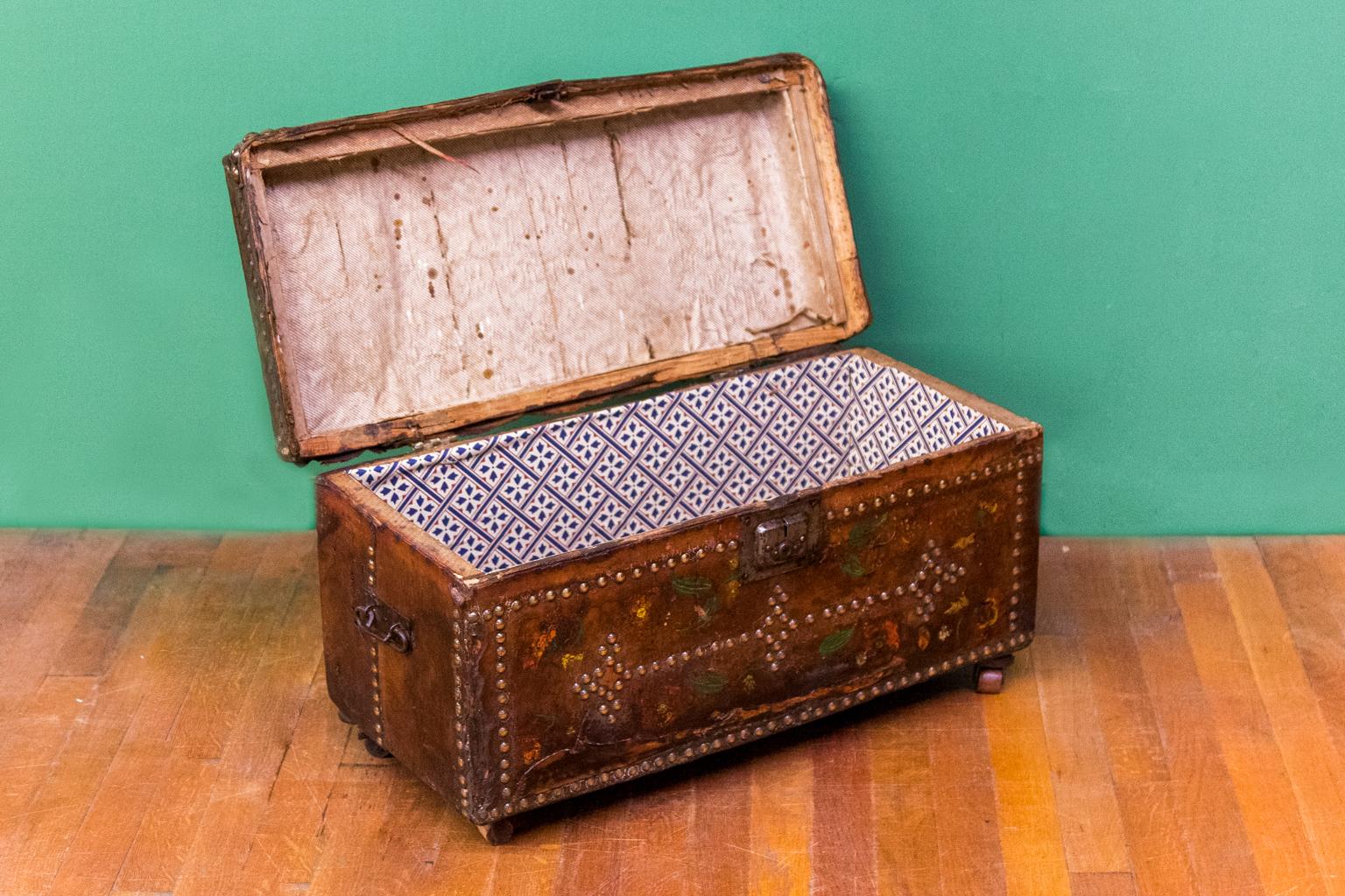 Hand-Painted Brass Studded Painted Leather Box