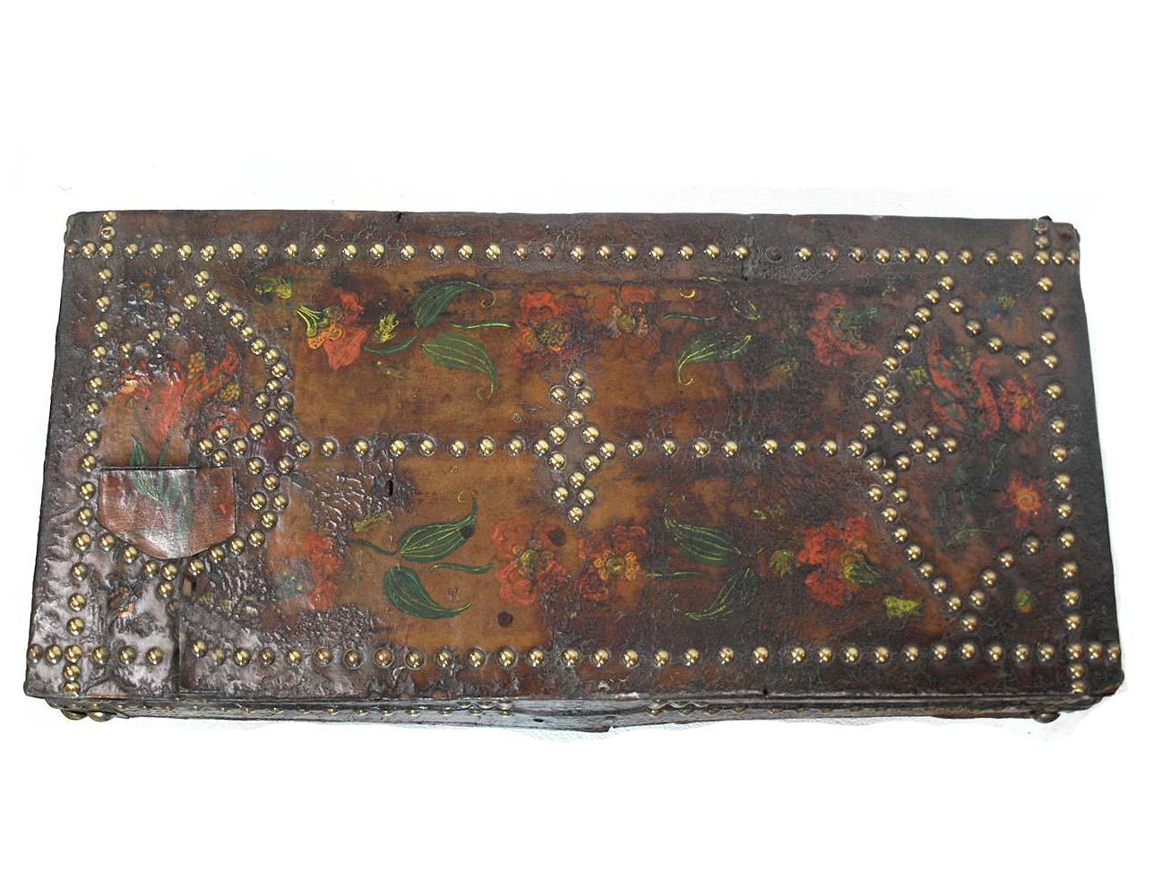 Steel Brass Studded Painted Leather Box