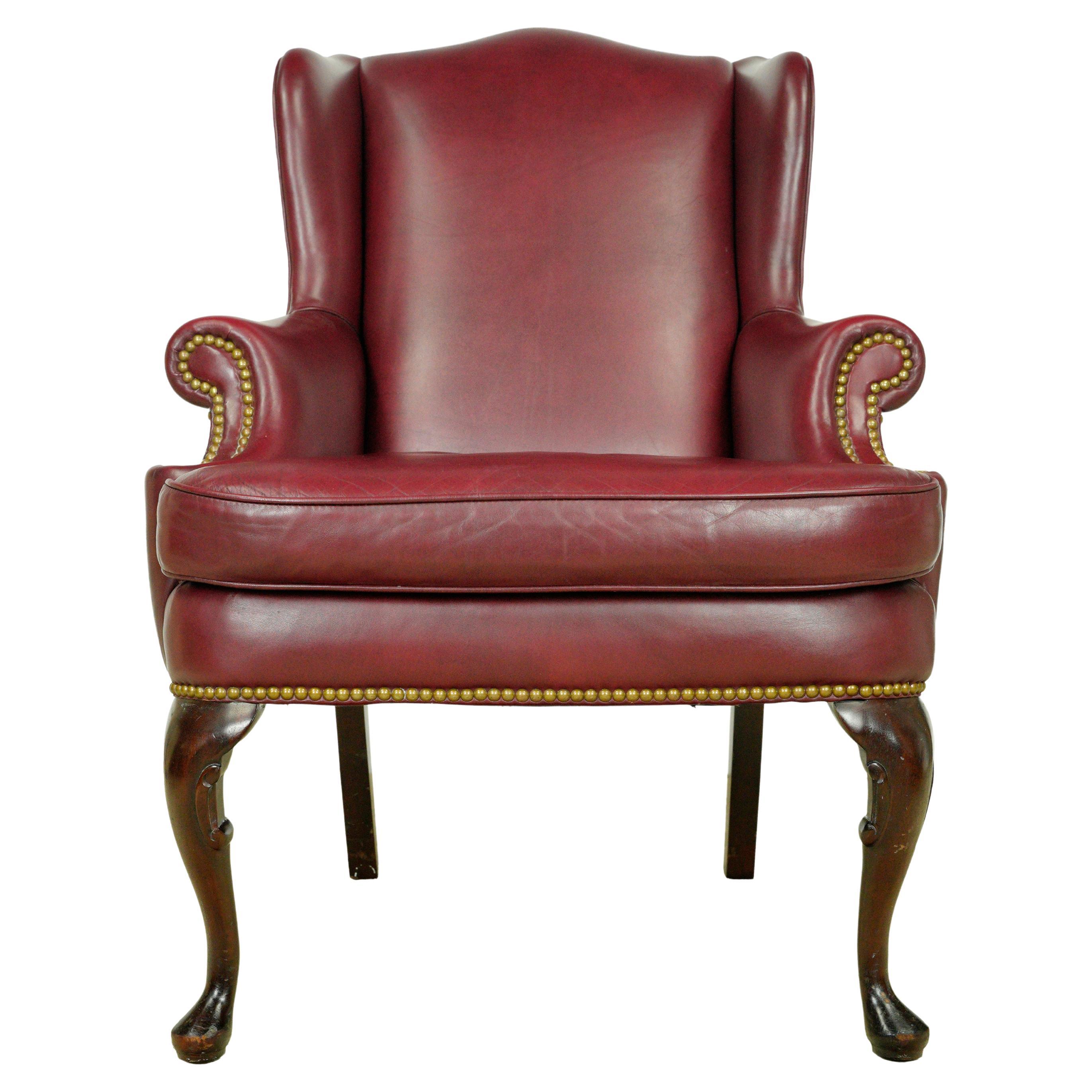 Brass Studs Red Leather & Pine Frame Executive Chair by Cabot Wrenn 