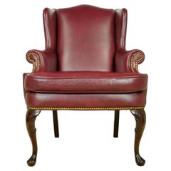 Brass Studs Red Leather & Pine Frame Executive Chair by Cabot Wrenn 